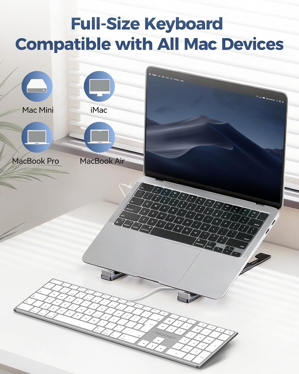 Detalle de TECKNET Wired Keyboard for Mac with Number Keypad – UK layout, Type-C & USB-A