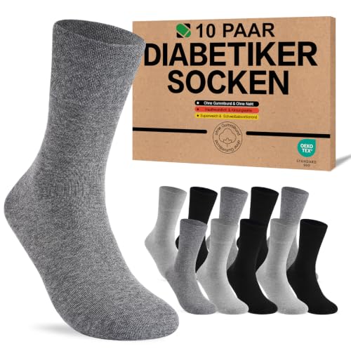 Detalle de SukModen Diabetiker-Socken Herren & Damen – 10 Paar, ohne Gummibund, weiche Baumwolle, nahtloser Zehenbereich