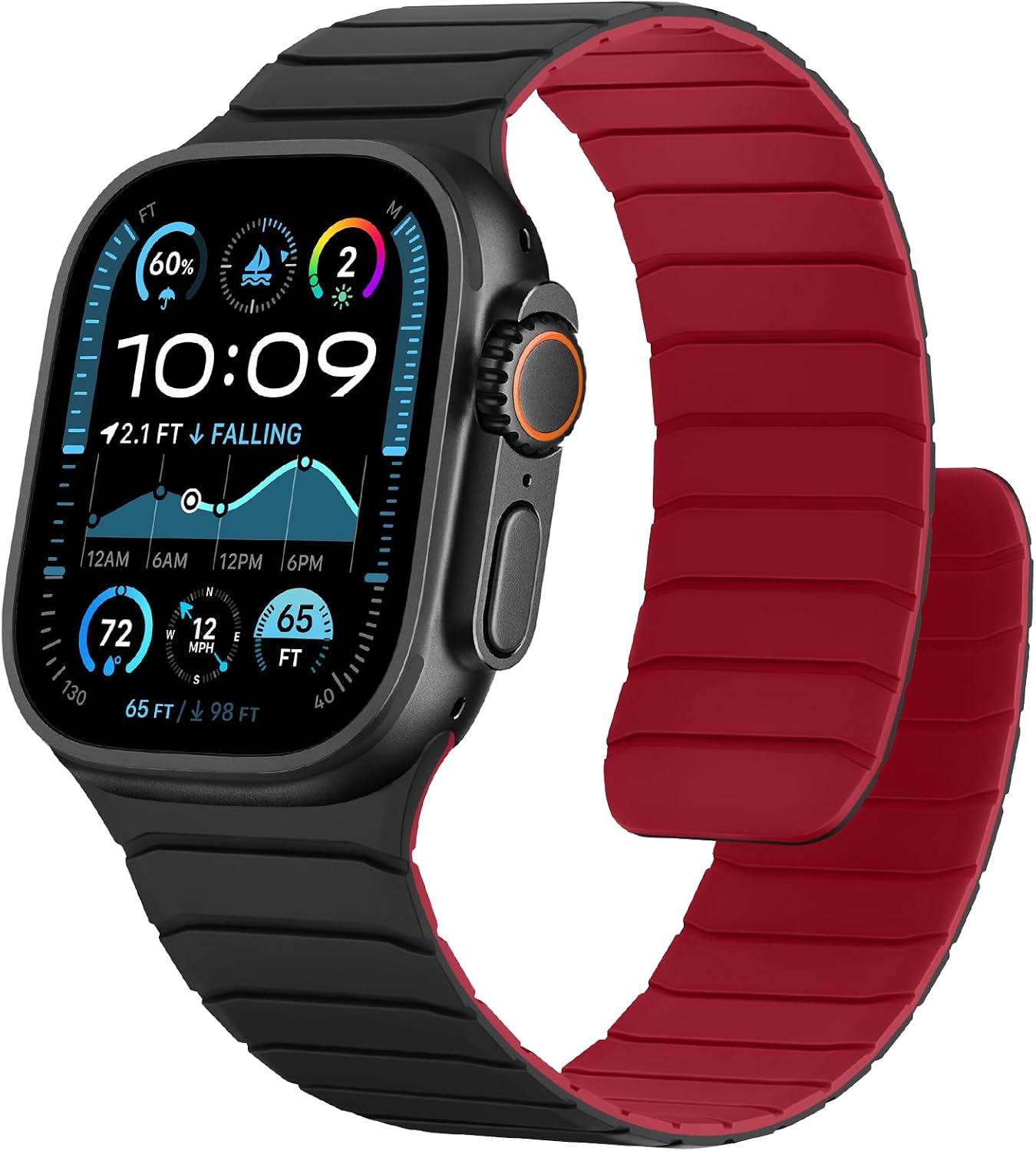 Detalle de Sixmoat Magnetic Silicone Strap for Apple Watch (42mm/41mm/40mm/38mm) – Black-Red