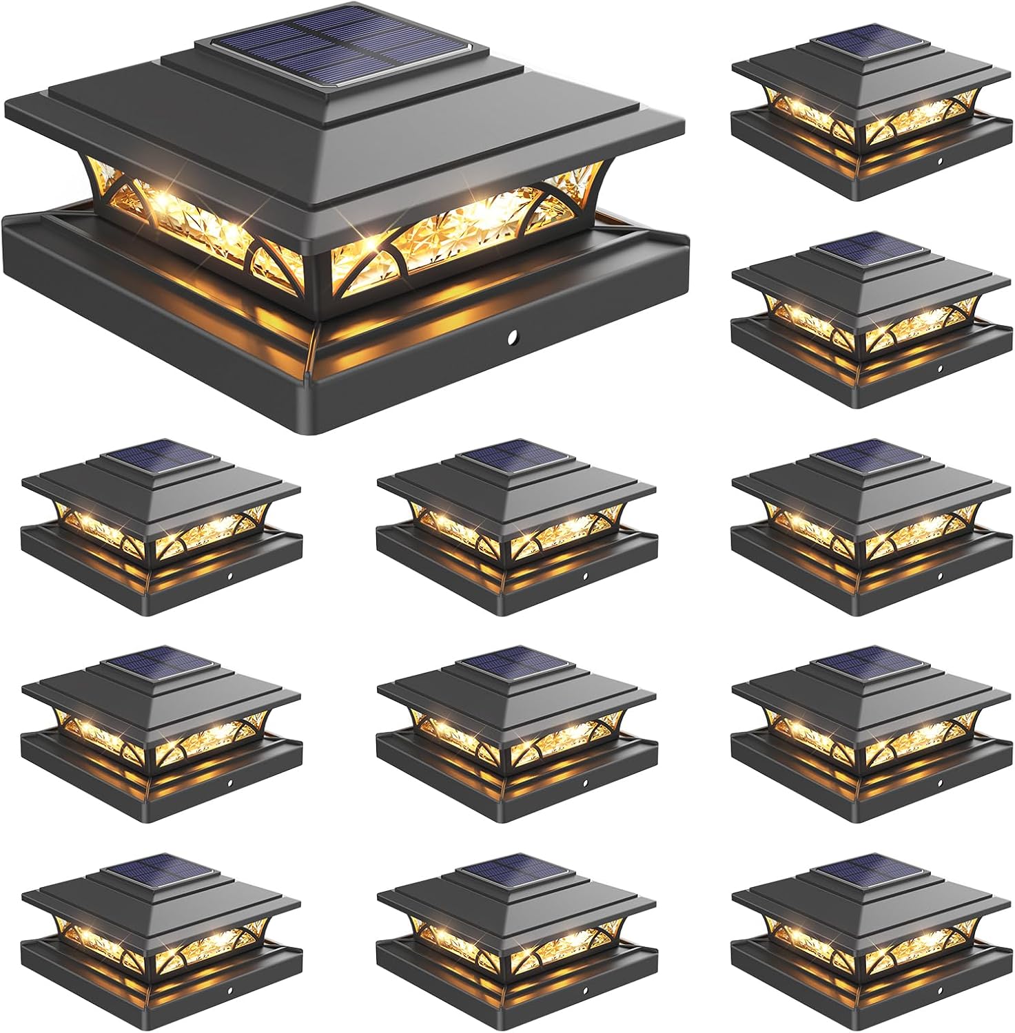 Detalle de JOFIOS TZ21 Solar Post Cap Lights, 12-Pack, 16 LEDs, 2 Modes, IP65