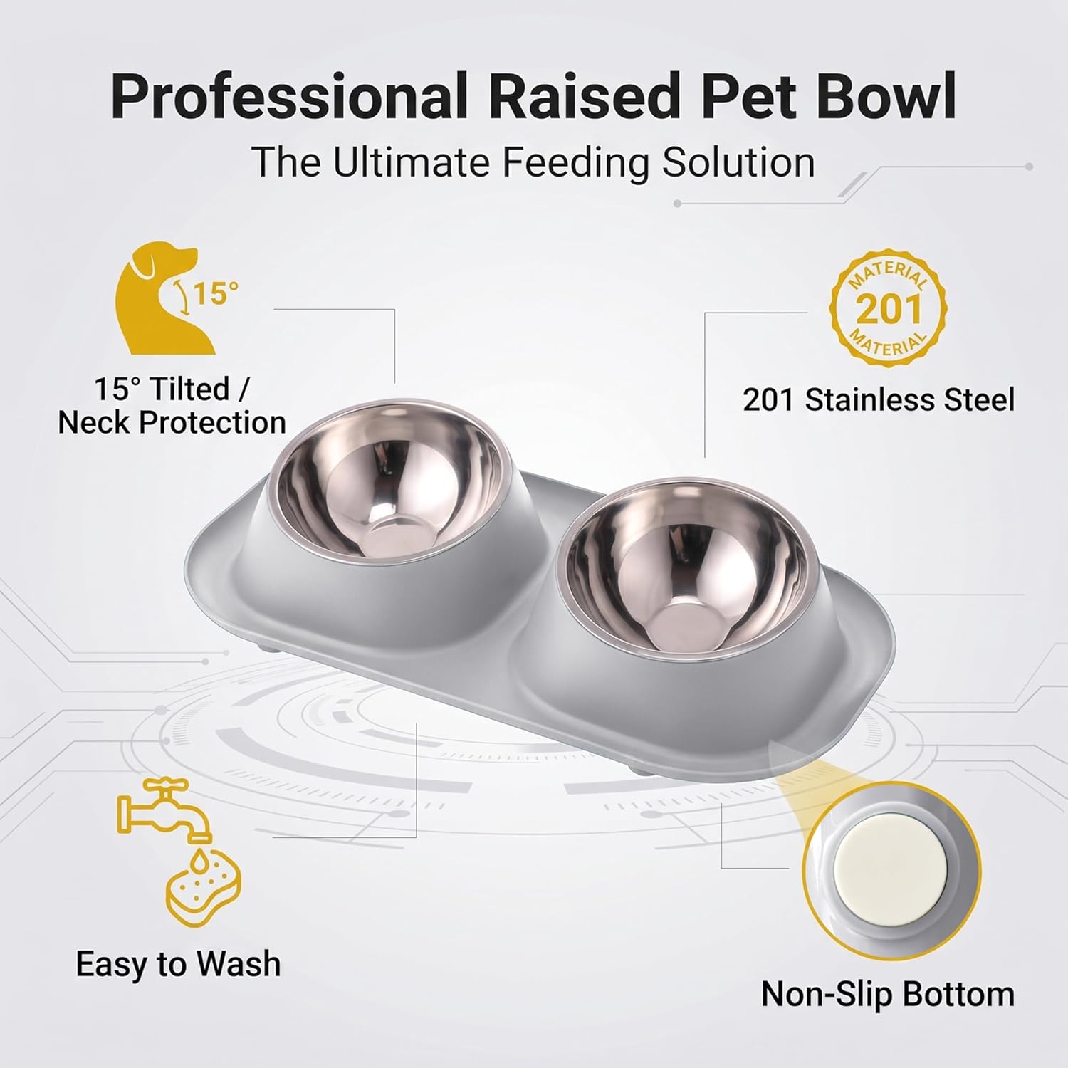 Thumbnail 6 de Suhaco Raised Double Dog Bowl with Stainless Steel Bowls – Grey