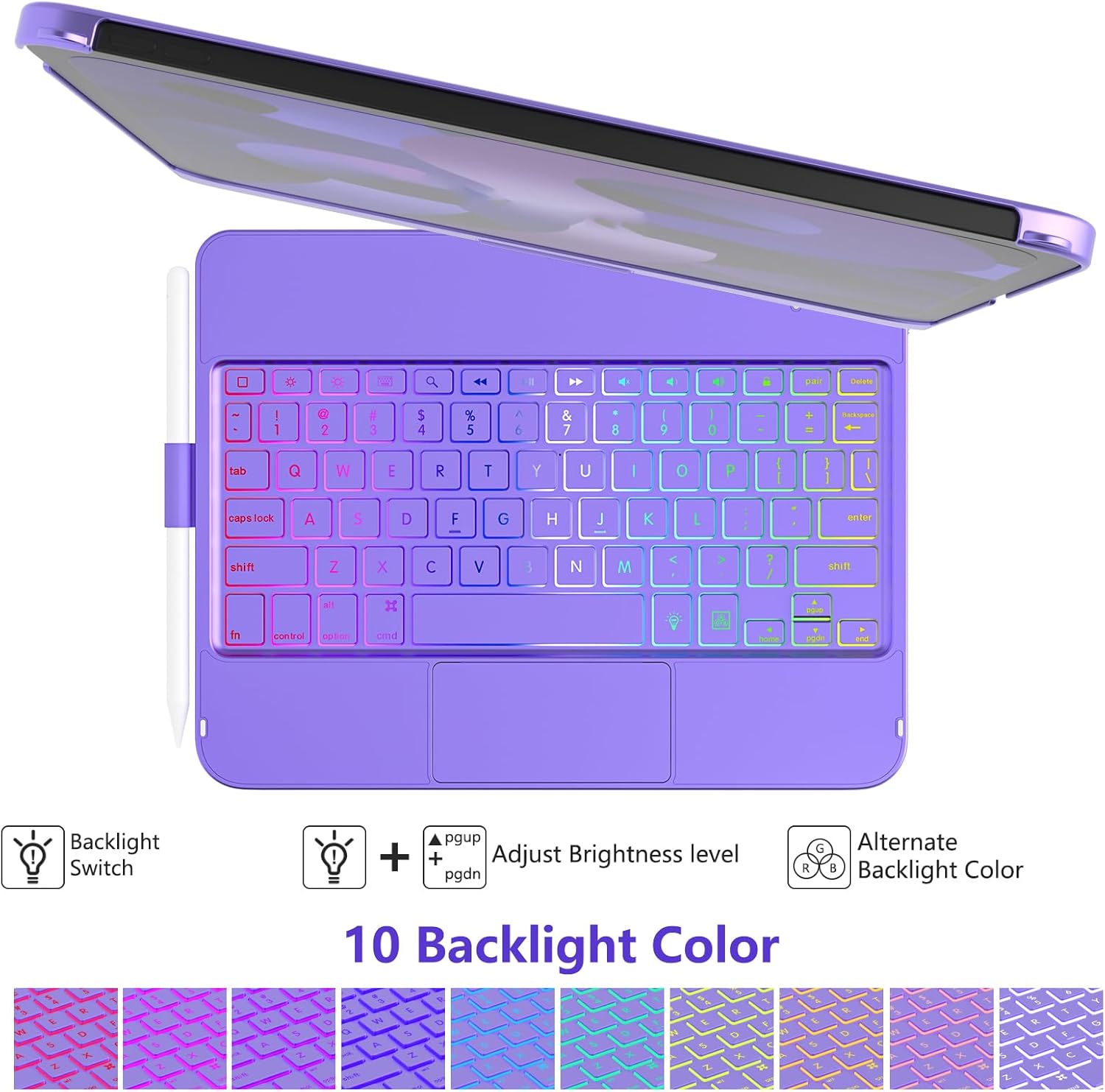 Thumbnail 5 de TQQ Touchpad Keyboard Case for iPad A16 11th Gen (2025) and 10th Gen 2022 – Multi-Touch Trackpad, 360° Rotatable