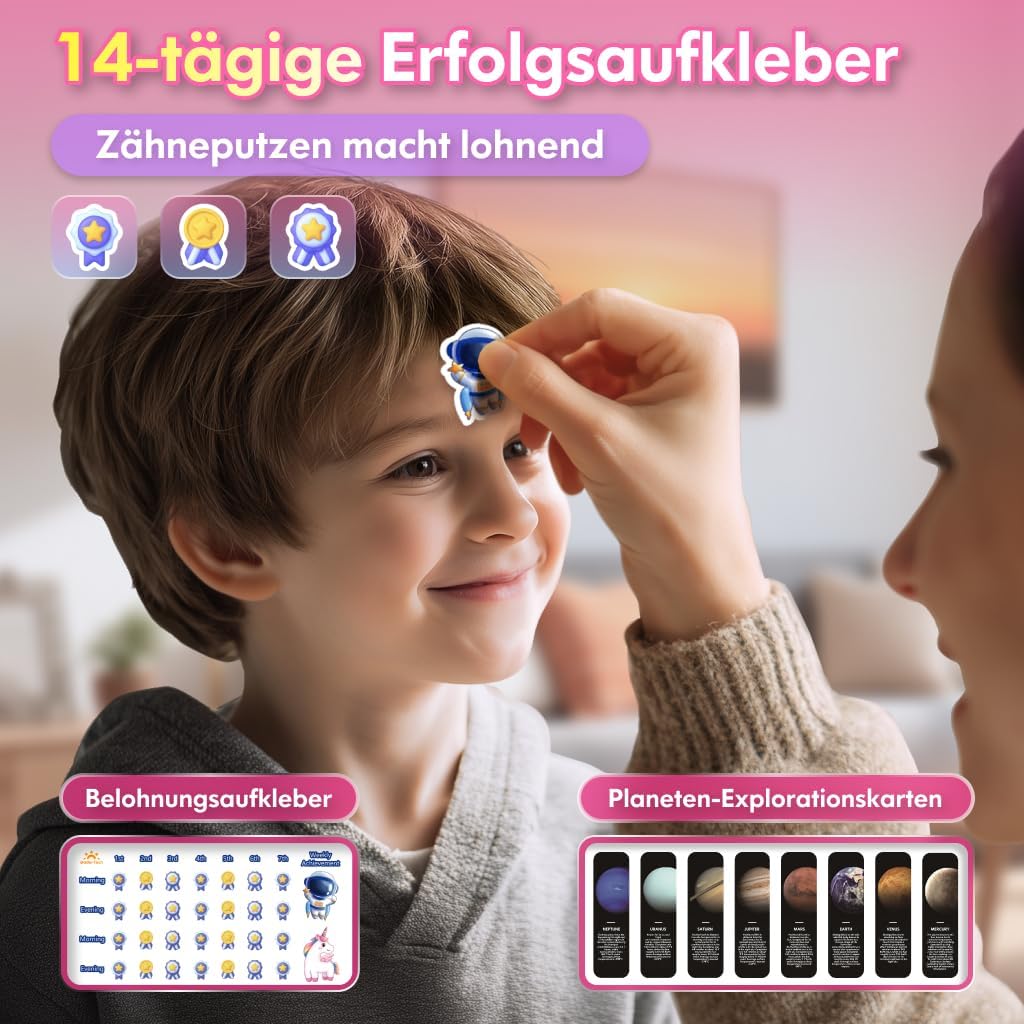 Detalle 2 de Kinder-Schallzahnbürste für 3–12 Jahre: elektrische Zahnbürste Einhorn Neu Rosa mit Timer & 3 Modi