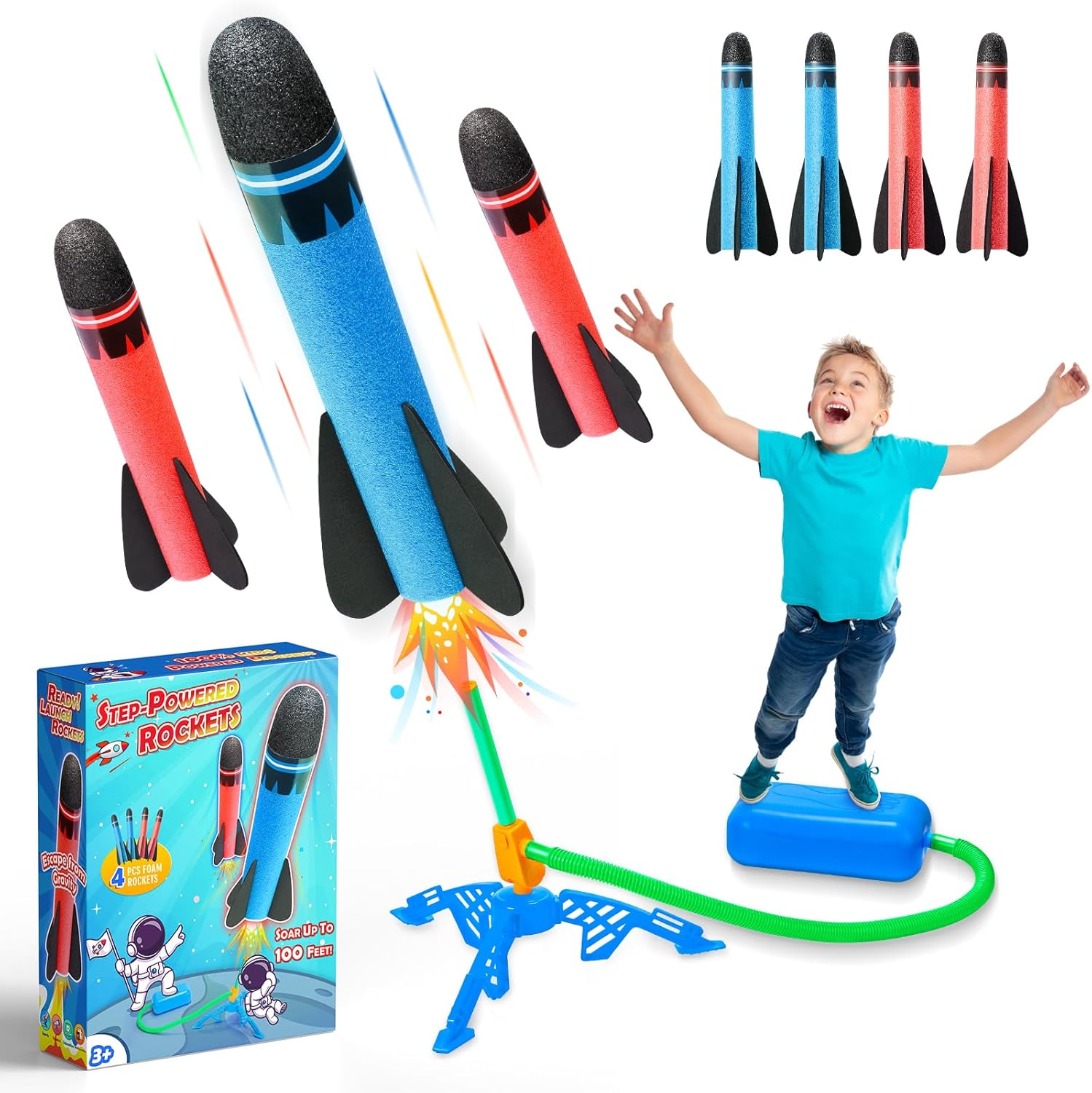 Detalle 2 de HappyGoLucky 4pcs Foam Rockets Toy Launcher Playset