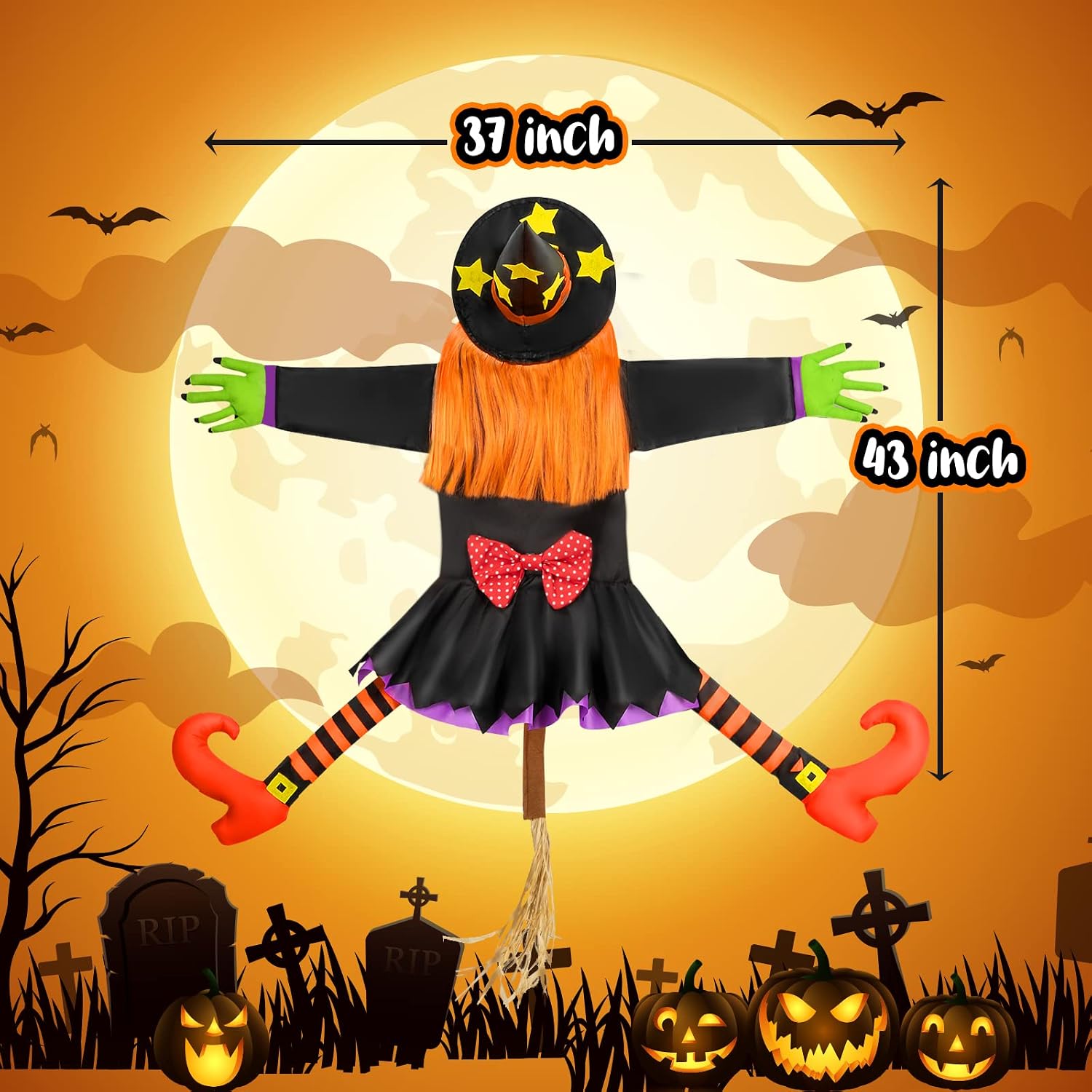 Detalle 1 de Bswalf 44-Inch Crashing Witch Halloween Hanging Yard Decoration