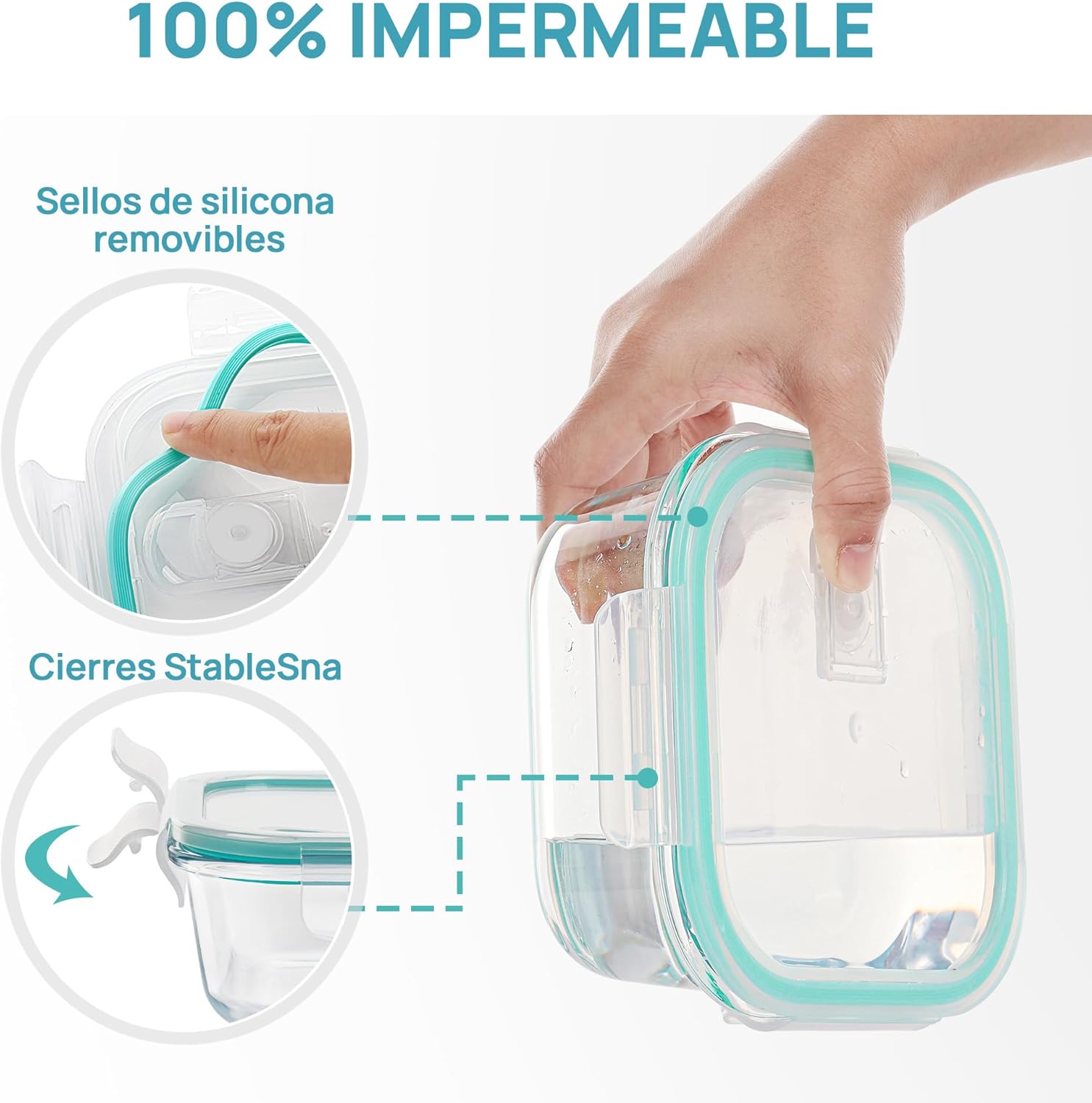 Detalle de Vtopmart set de 8 recipientes de cristal para alimentos (herméticos, apilables y reutilizables)