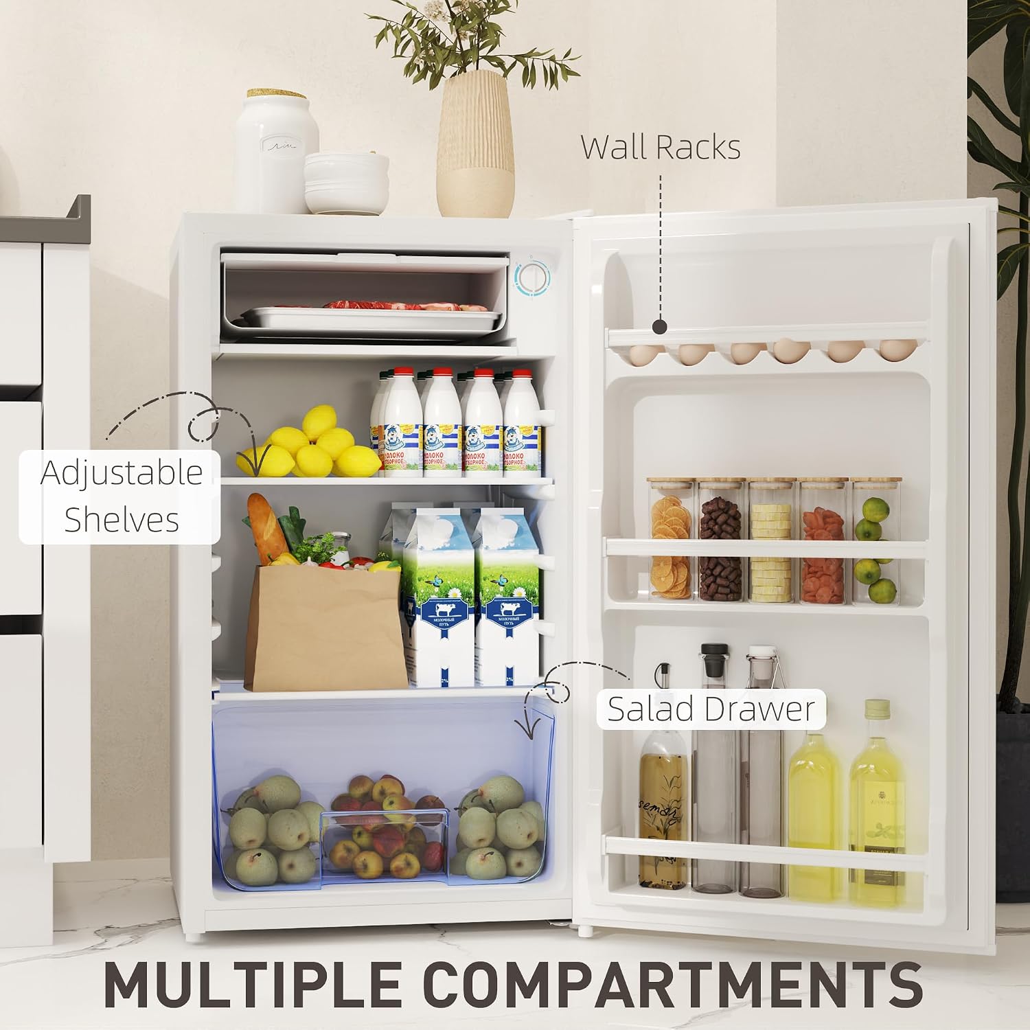 Thumbnail 4 de HOMCOM Under Counter Fridge 91L with Lock – Compact 47.5cm Wide, 0–10°C
