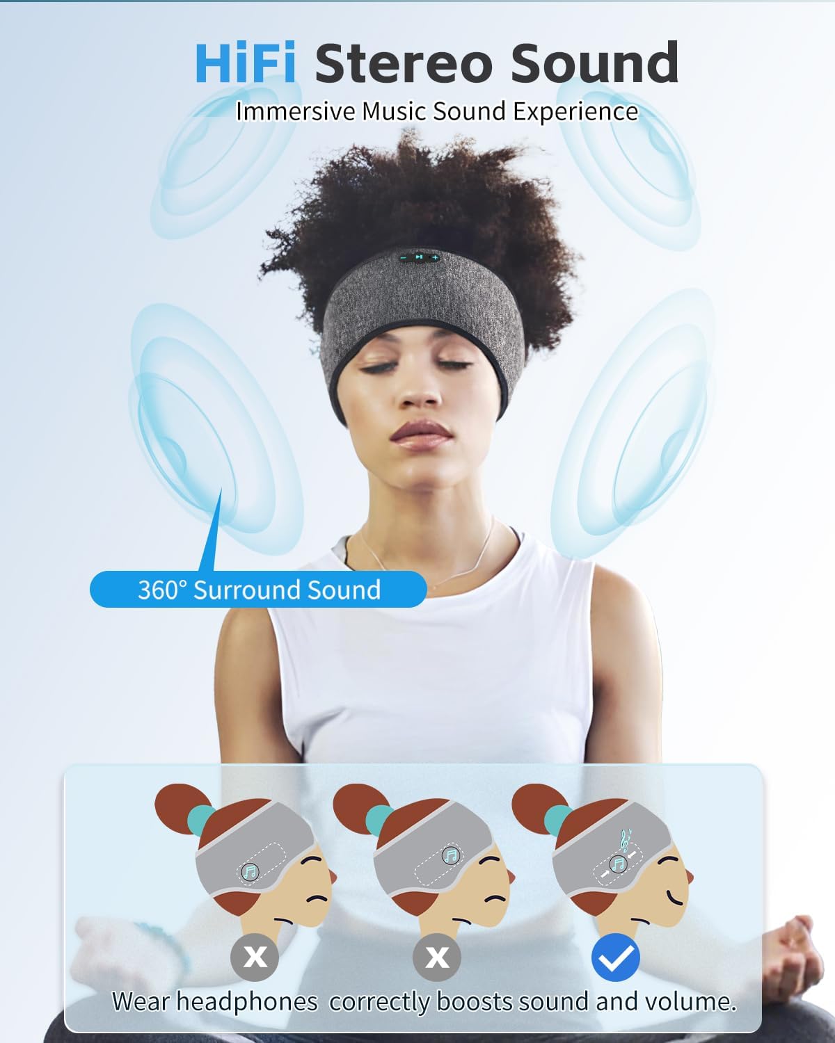 Thumbnail 5 de Veeniitosr Sleep Headphones Bluetooth 6.0 Headband 2-in-1 for Side Sleepers (Grey)