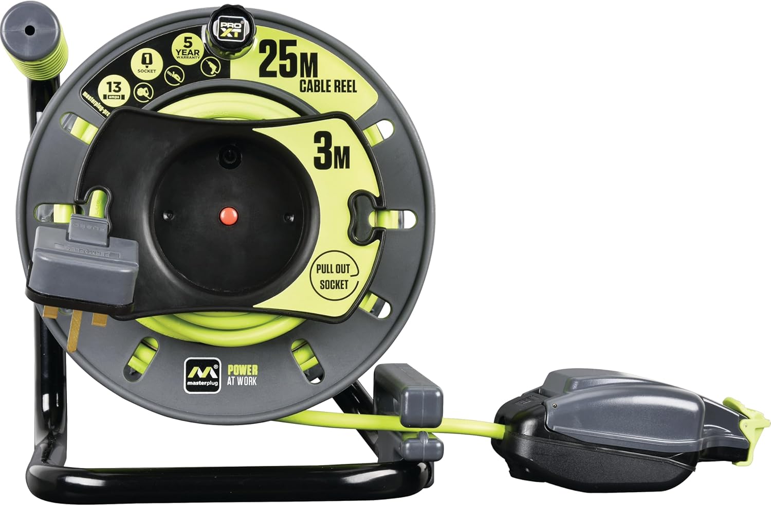 Thumbnail 5 de Masterplug Pro-XT 25m Four Socket Open Cable Reel Extension Lead with Winding Handle (Green)