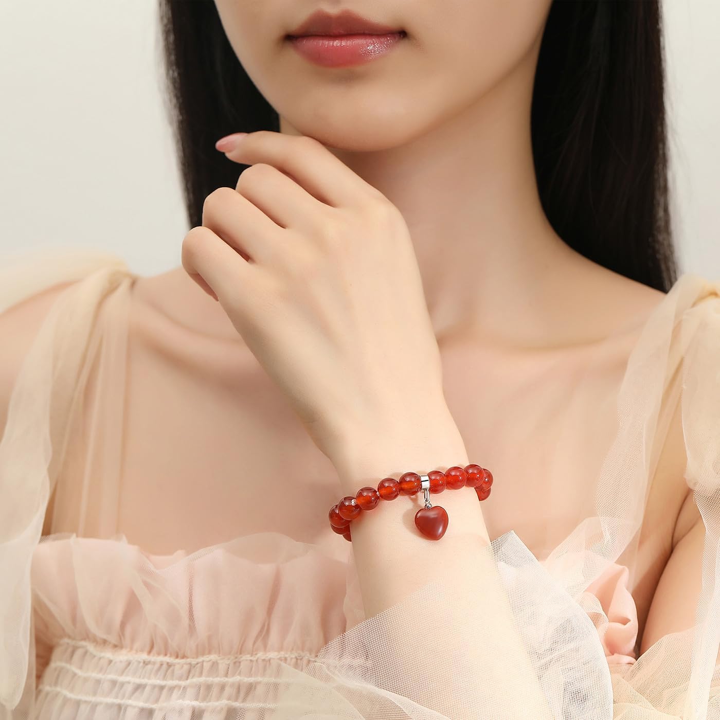 Thumbnail 3 de XIANNVXI Herz-Armband für Damen mit Korallina-Perlen, 8 mm – elastisches Perlenarmband als Schmuck- und Geschenkidee