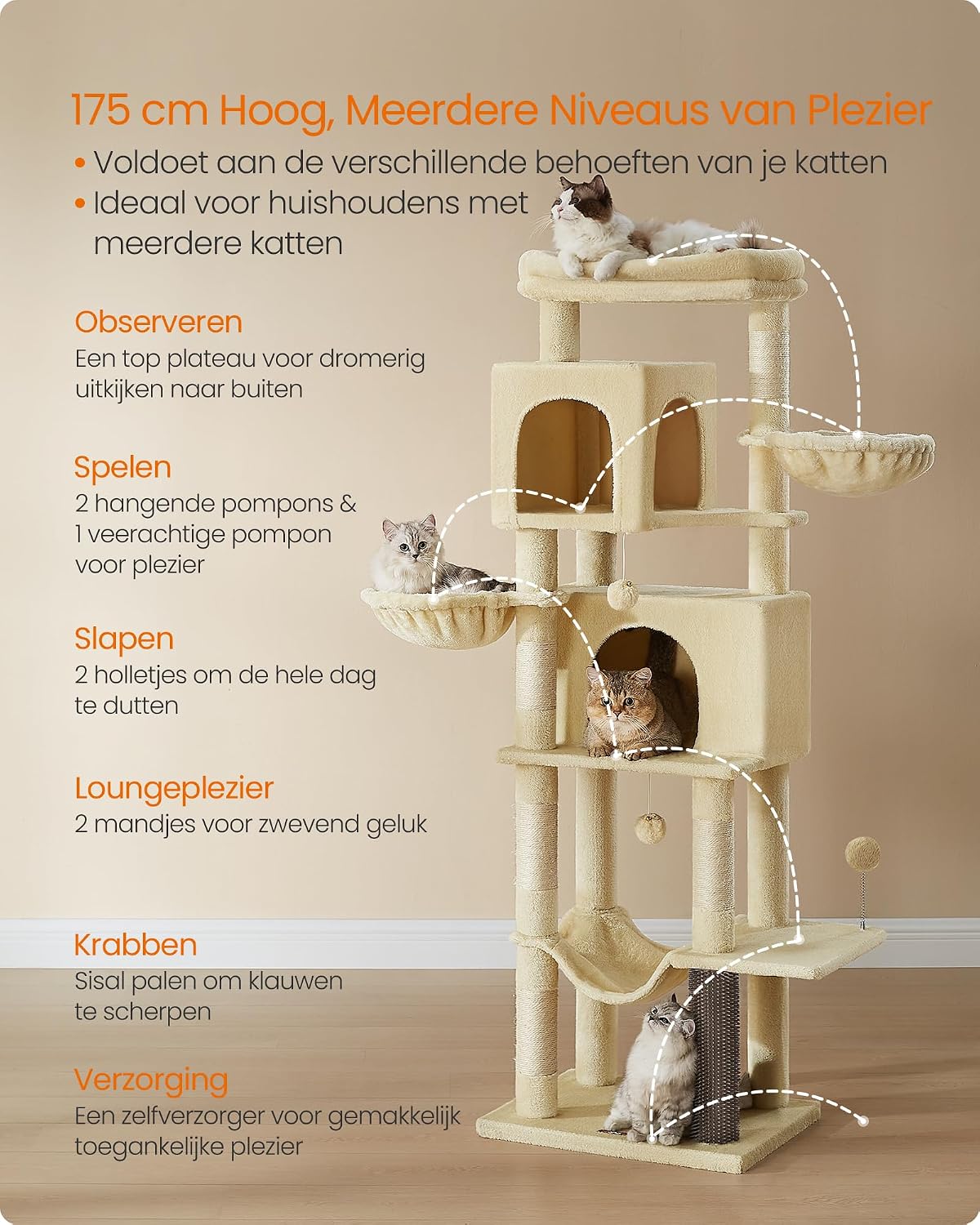 Detalle de FEANDREA CLAWFY PCT182Y01 kattenboom met 2 grotten en 5 sisalpalen