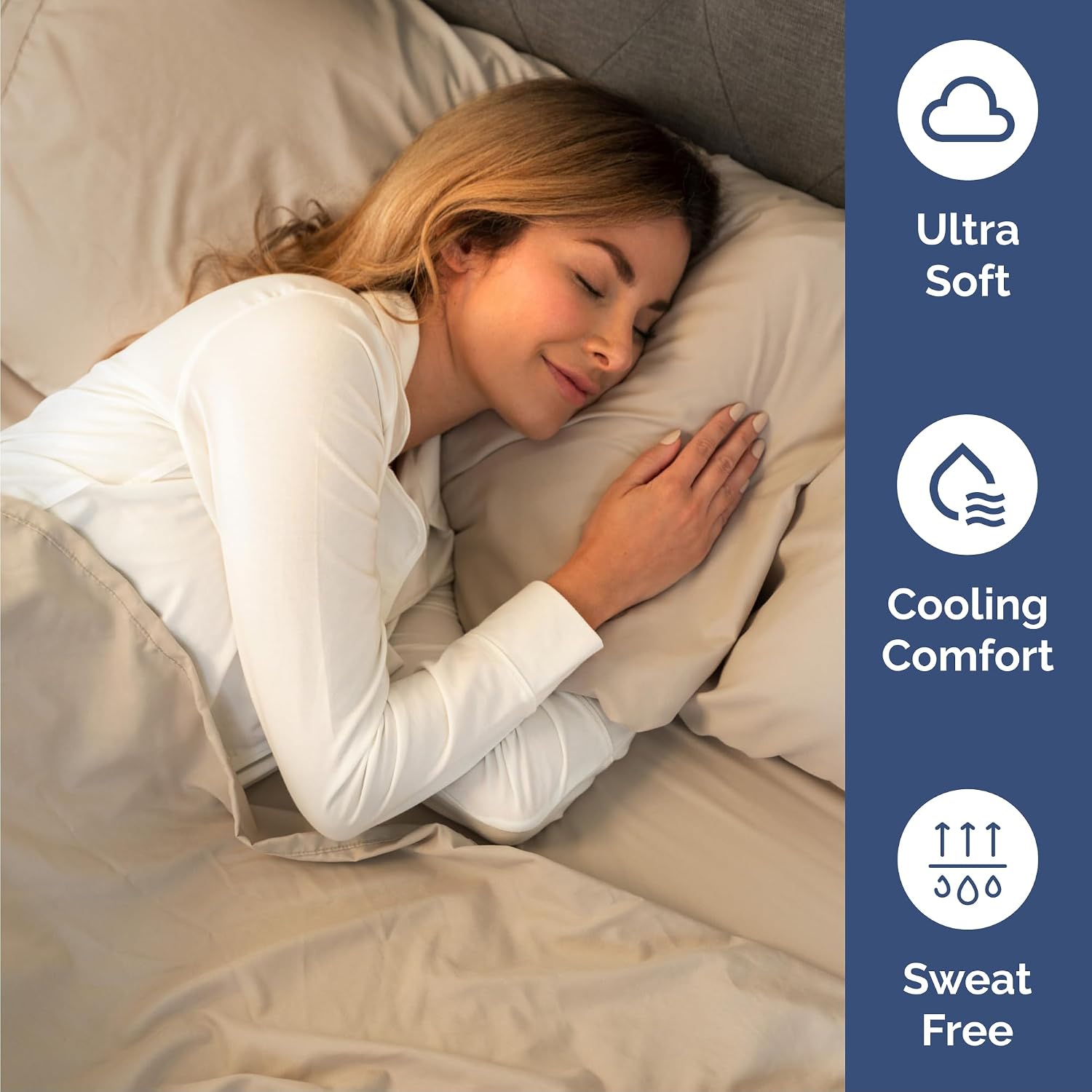 Detalle 2 de Queen 6 Piece Sheet Set: Comfy, Breathable & Cooling Cream