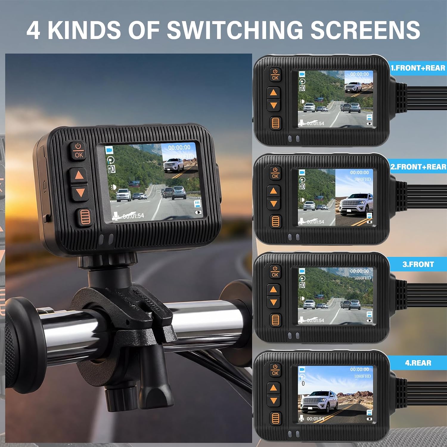 Detalle de SIXWIN 1080P Dashcam Moto Anteriore e Posteriore: doppia registrazione, IP67 e viewing split da 2