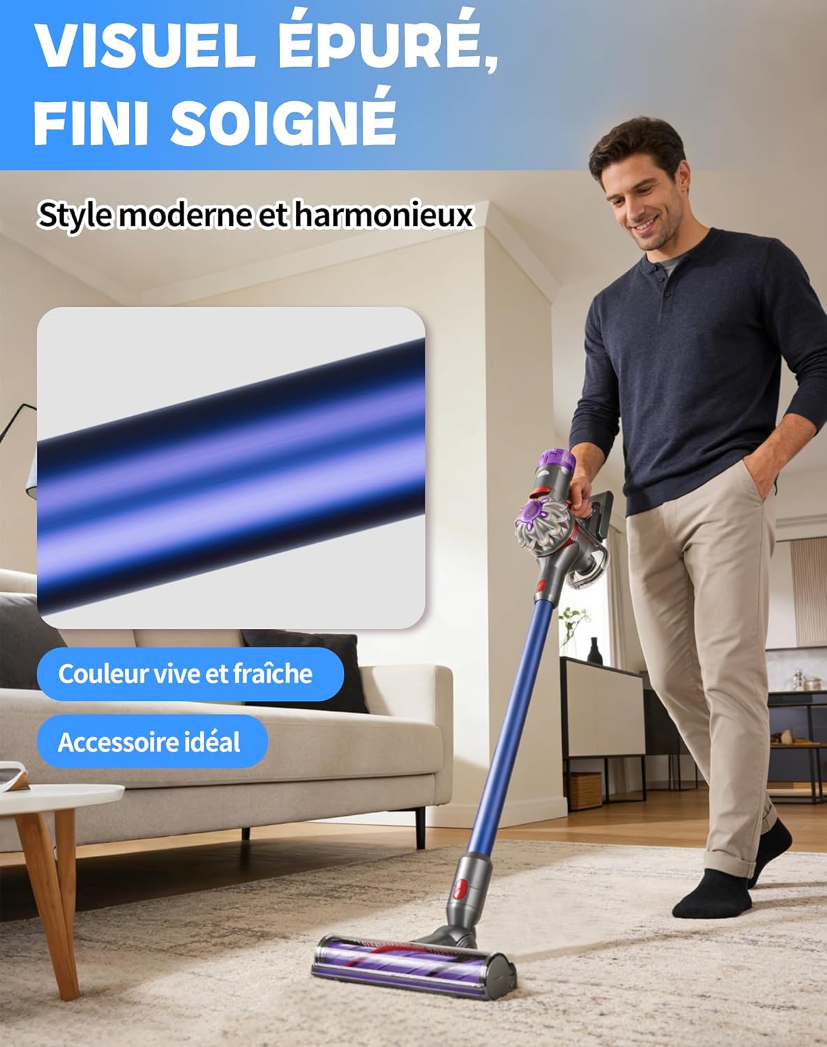 Thumbnail 6 de Tube télescopique compatible Dyson V7–V15 (72,5 cm) – Tube d’extension rigide bleu
