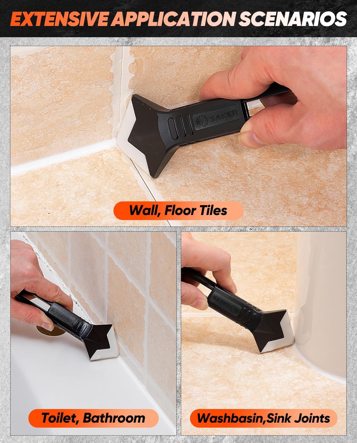 Detalle 1 de Saker SAK4609 3-in-1 Silicone Caulking Tool with Stainless Steel Blade, Black