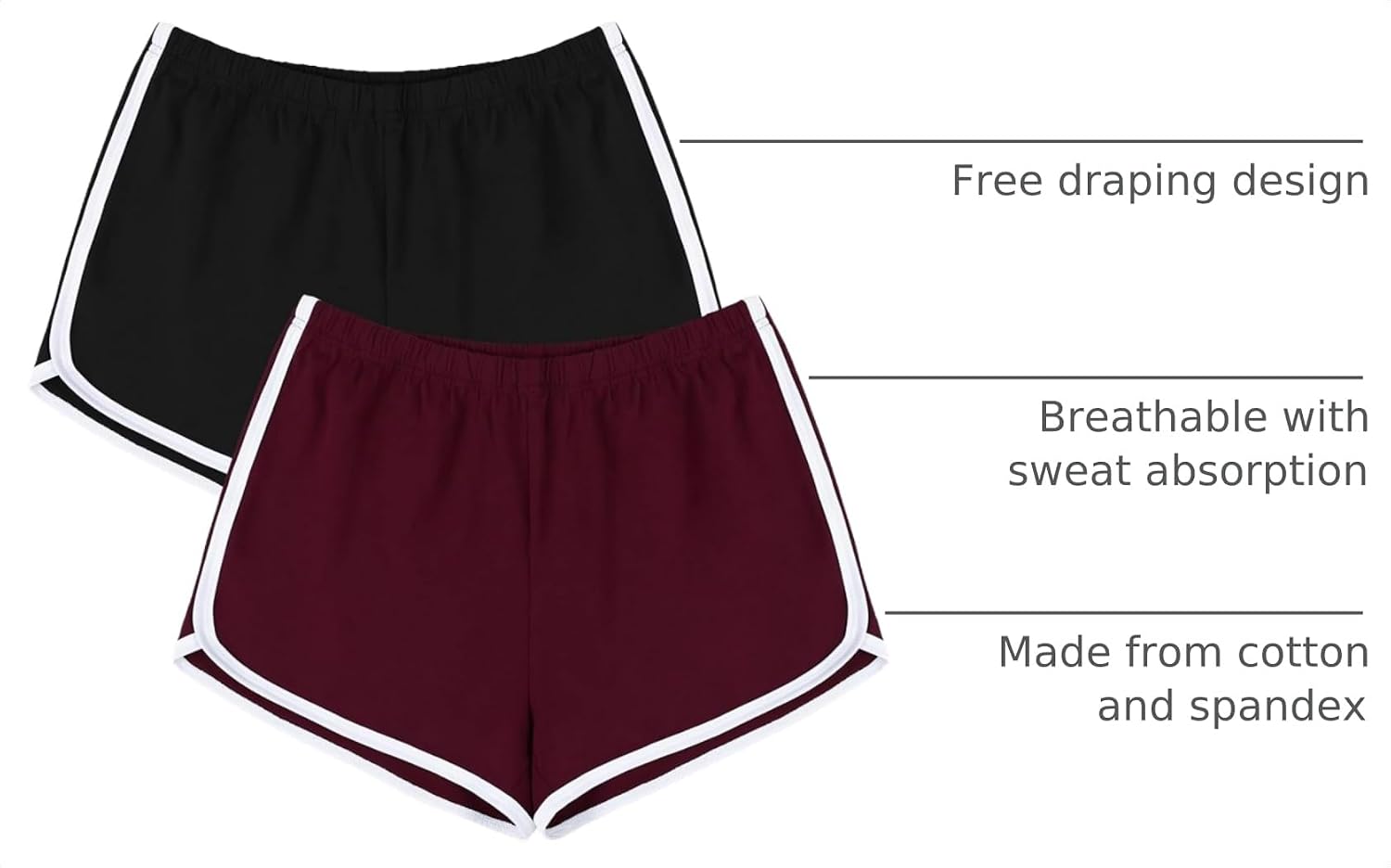 Detalle de URATOT Women's Cotton Gym Yoga Shorts (2-Pack) — Comfortable, Breathable Cotton-Blend for Everyday Activity