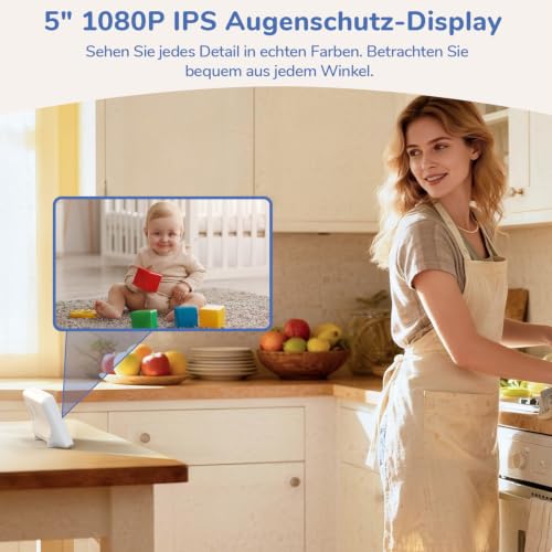 Detalle 2 de jeeber Ohne WLAN Babyphone mit Kamera – 1080P, 5-Zoll IPS Display und 360° Blickwinkel