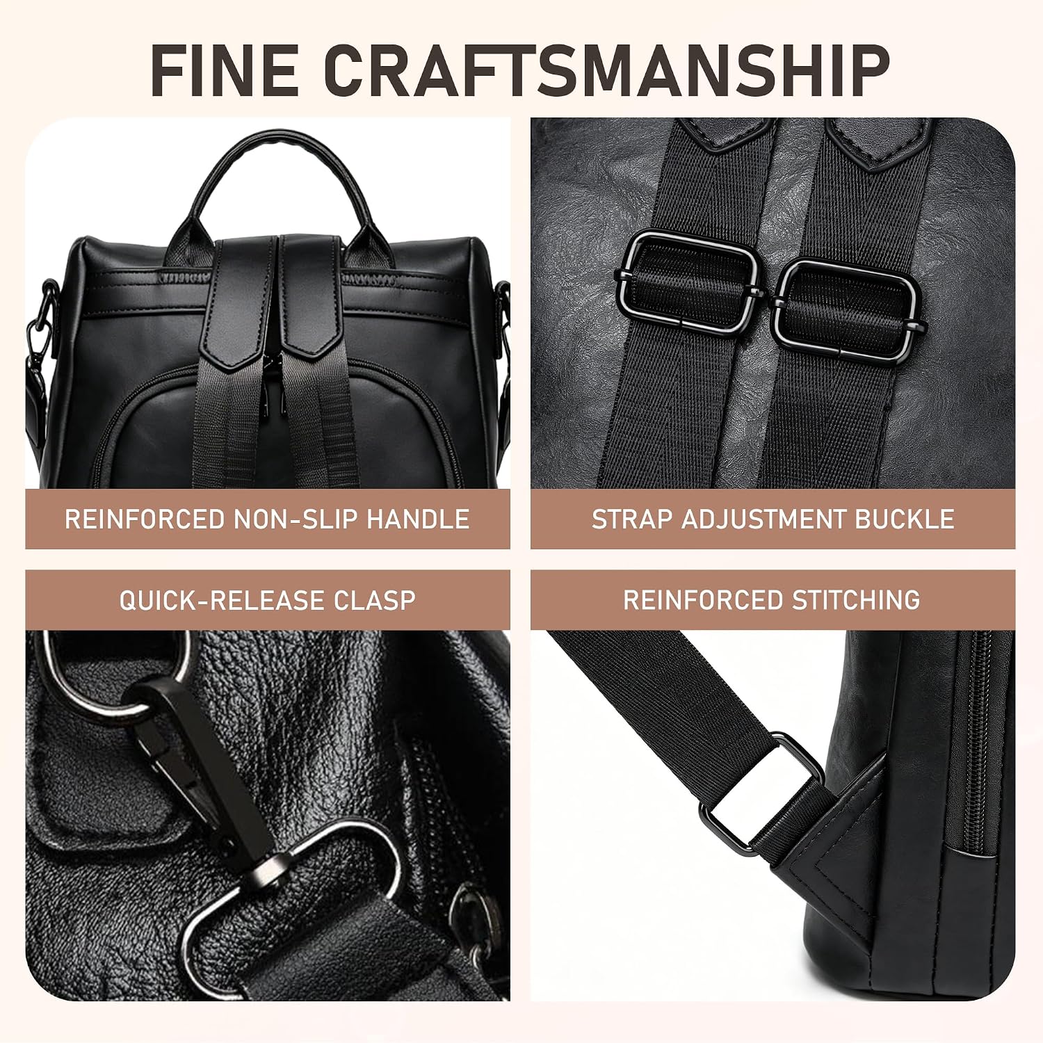 Detalle de shepretty Anti-Theft Backpack for Women – Travel Rucksack in Artificial Leather