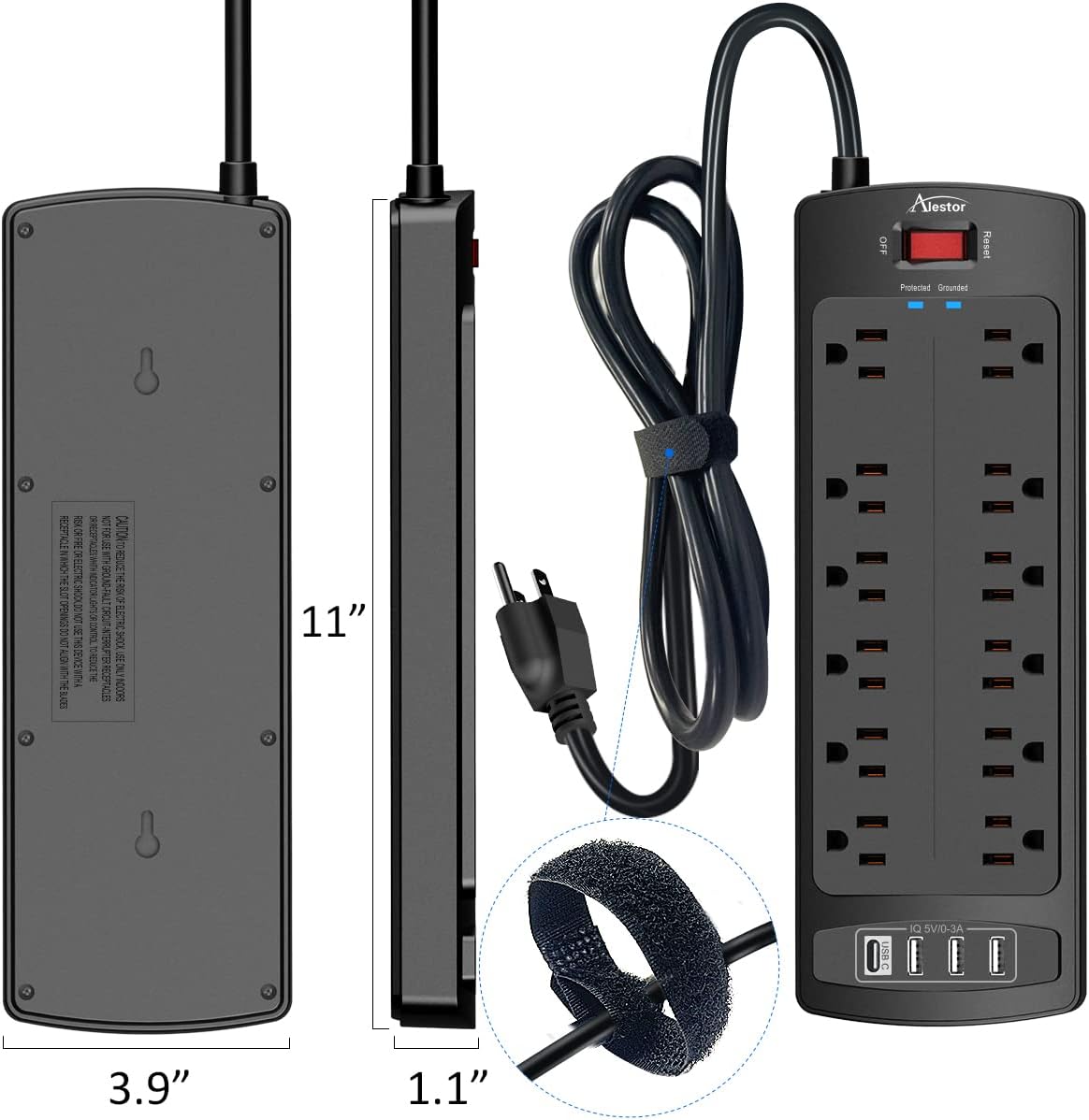 Thumbnail 6 de ALestor 6 Ft Surge Protector Power Strip with 12 Outlets and 4 USB Ports