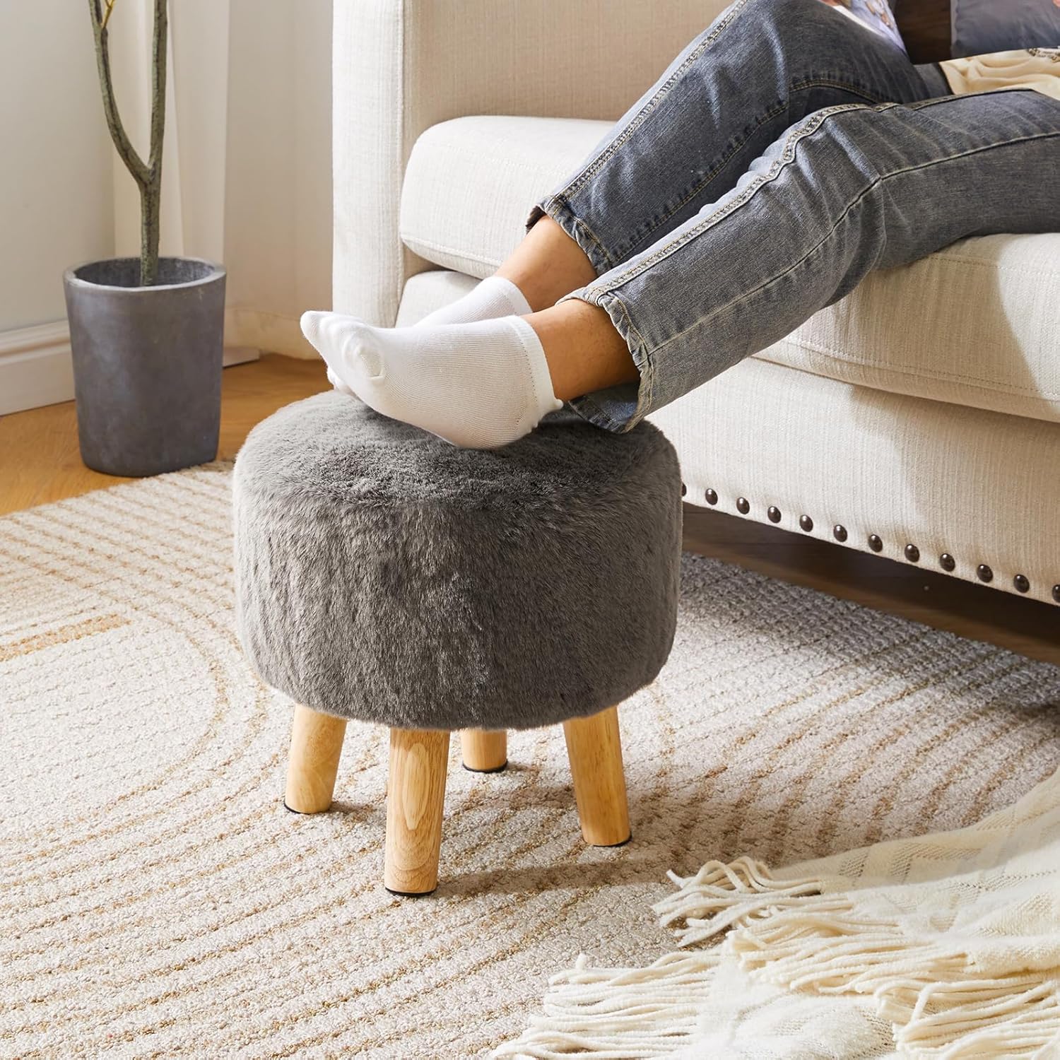 Detalle 2 de YMYNY Rotondo Sgabello Ottomano Poggiapiedi Grigio scuro 32×32×32CM, gambe in legno antiscivolo