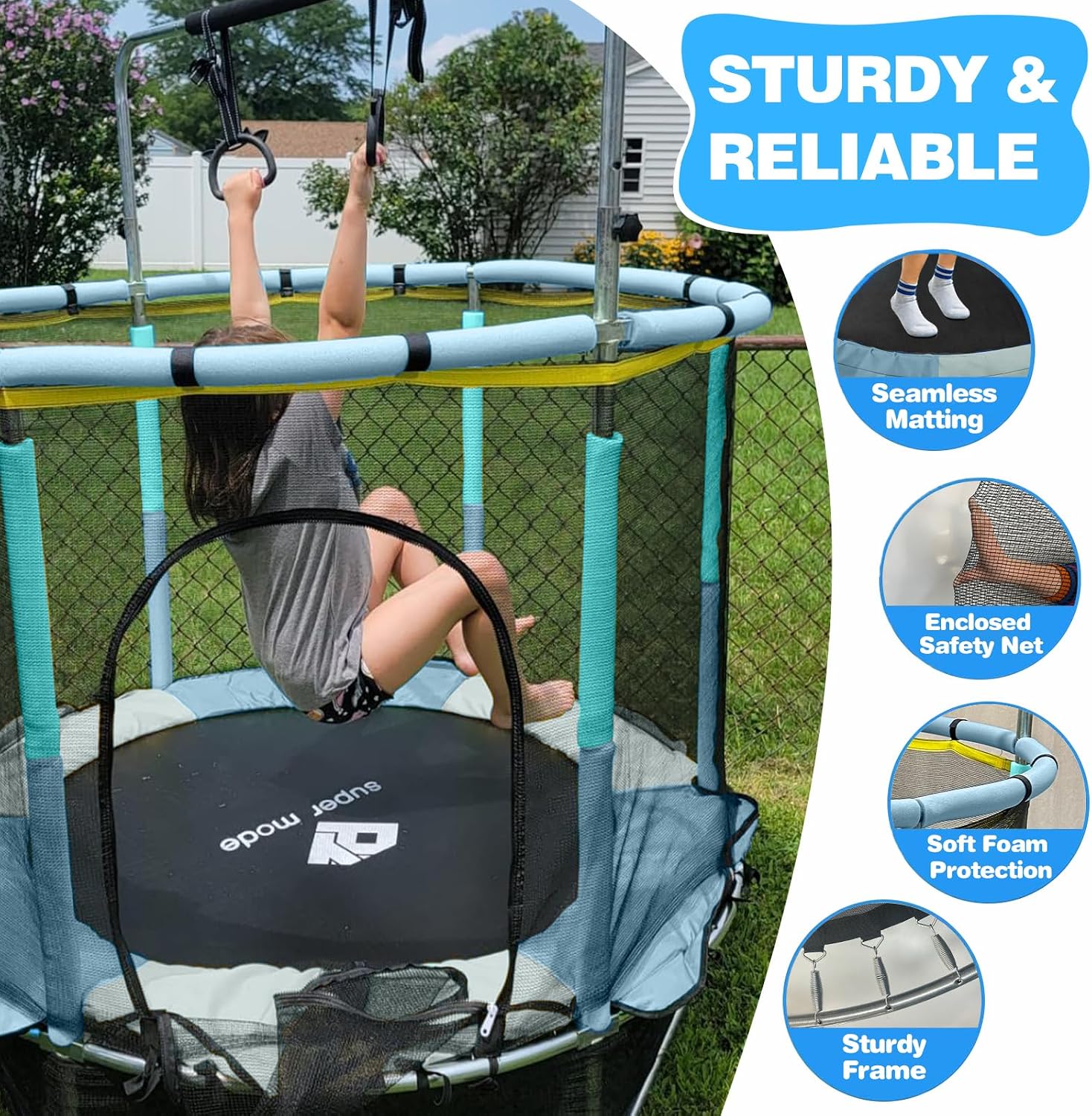Detalle de 55-Inch Indoor & Outdoor Trampoline for Kids with Enclosure
