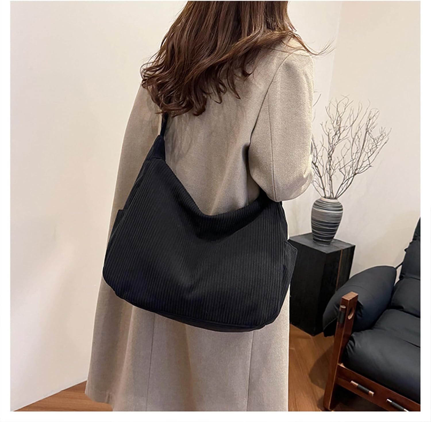 Detalle de HAIWILL Crossbody Bag Damen: middelgrote corduroy schoudertas met verstelbare riem