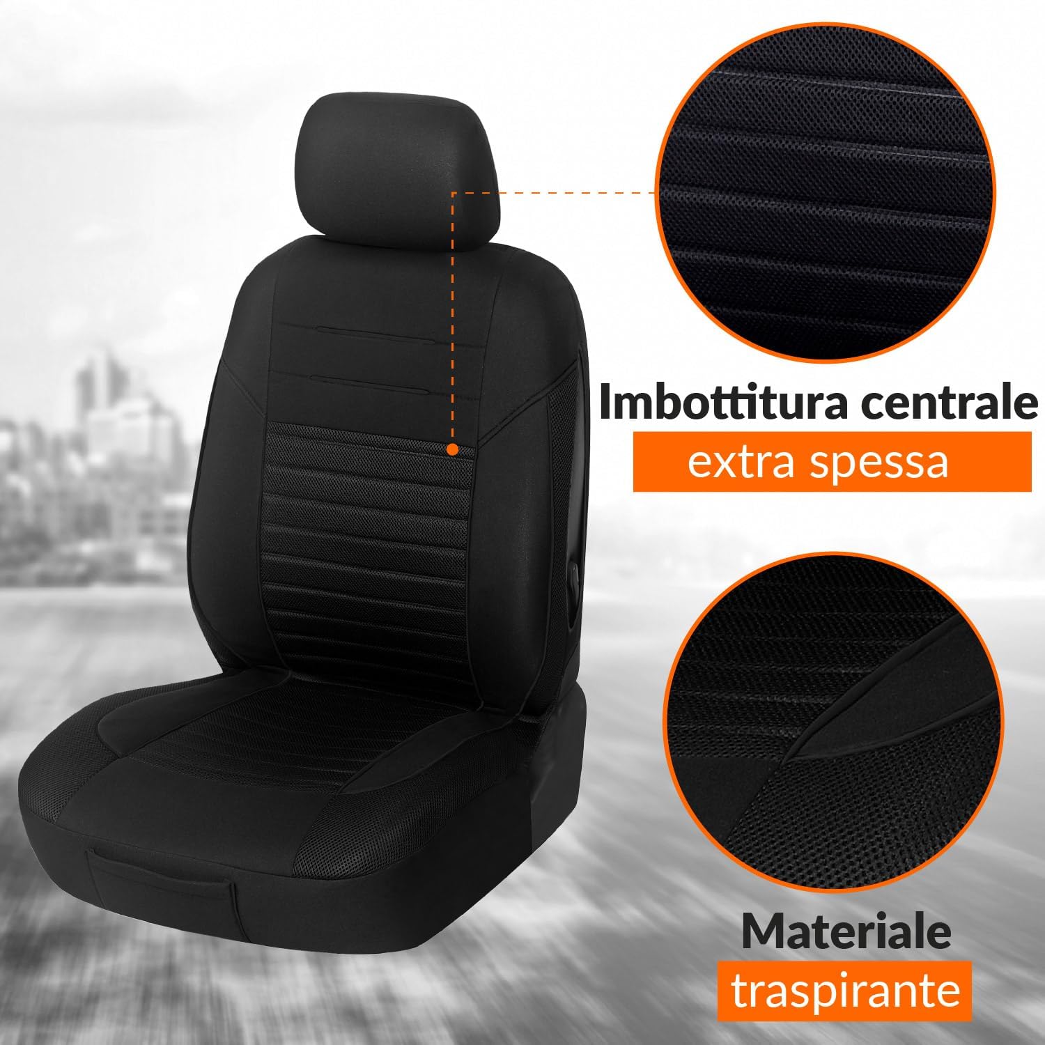 Detalle de Upgrade4cars Coprisedili Auto Universale Nero 9 pezzi