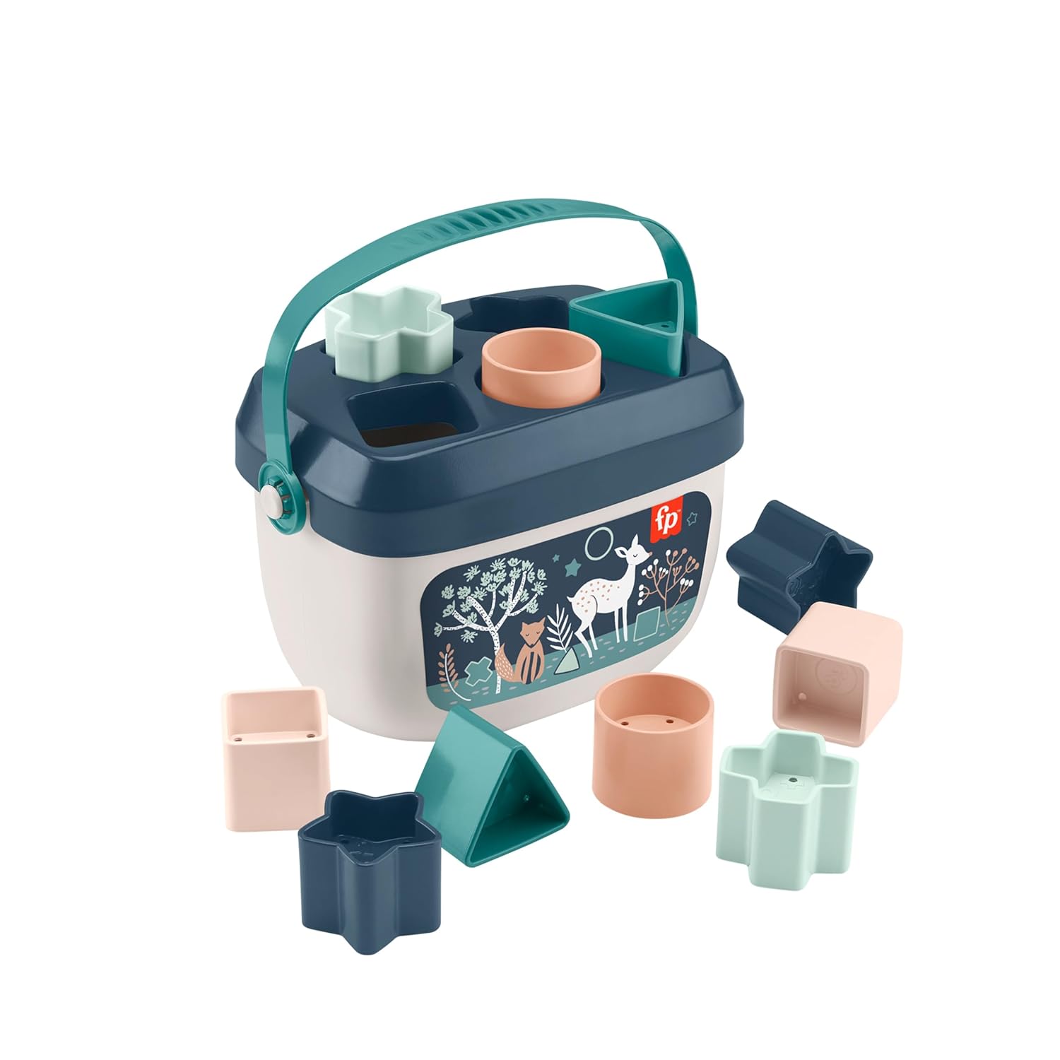 Detalle de Fisher-Price Babys erste Bausteine – Marineblaues Kitz (HJP20): Set mit 10 Bausteinen zum Stapeln und Sortieren