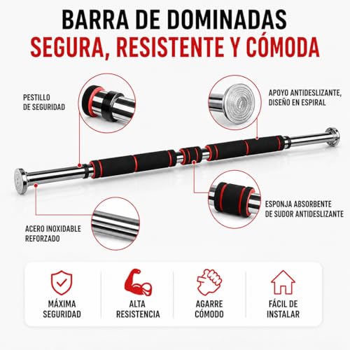 Detalle 2 de Barra de dominadas para puerta ajustable 60-100 cm de T-LOVENDO.ES