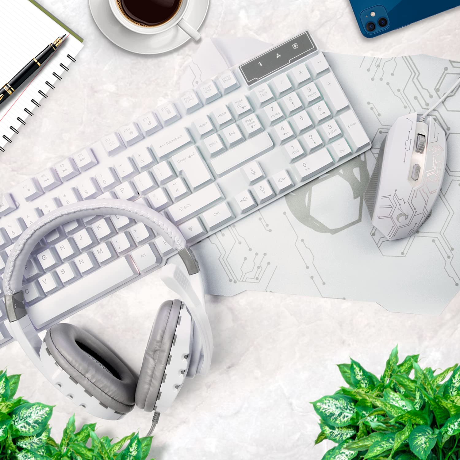 Thumbnail 6 de Hornet RX-250 4-in-1 Wired Gaming Bundle (Keyboard, Mouse, Headset, Mouse Pad) — White LED RGB Edition