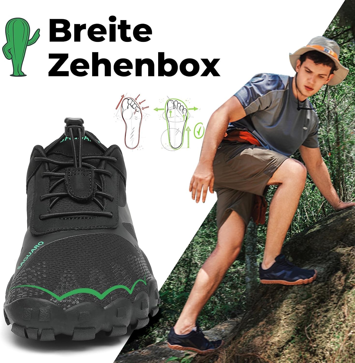 Detalle de SAGUARO Unisex Barfußschuhe für Outdoor mit Zehenbereich und Zero-Drop Sohle (Gr. 36–48)