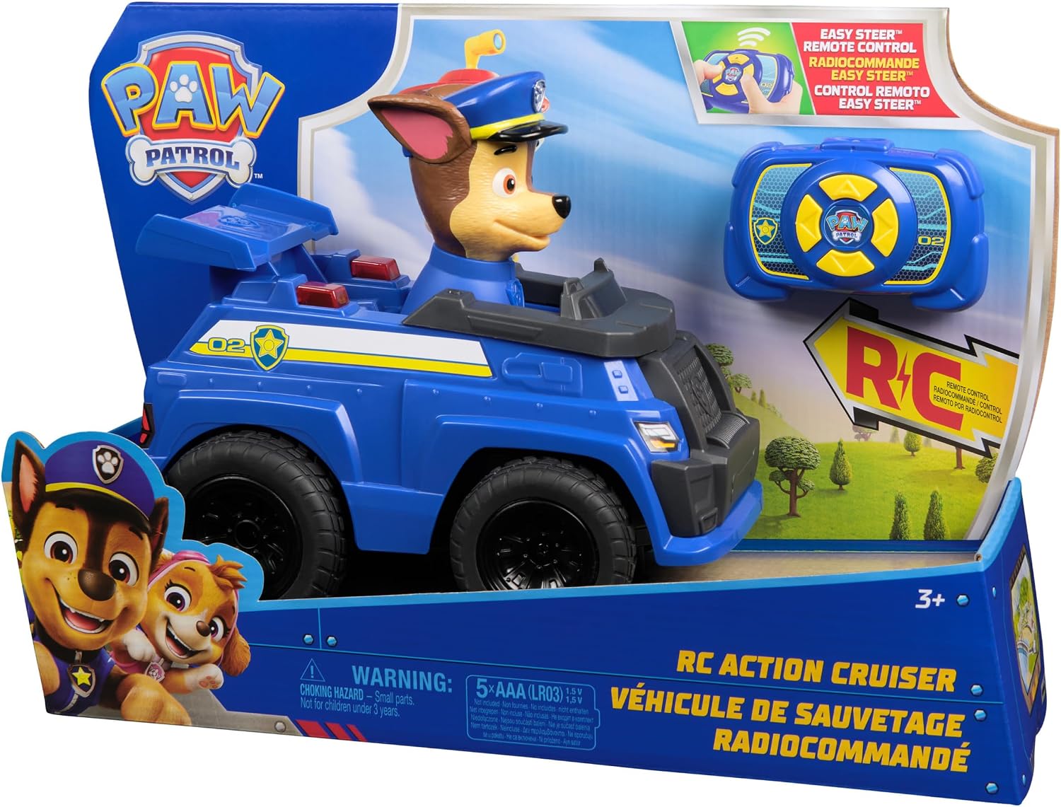 Detalle de Paw Patrol RC Chase bestuurbare auto van 25,4 cm met ledverlichting