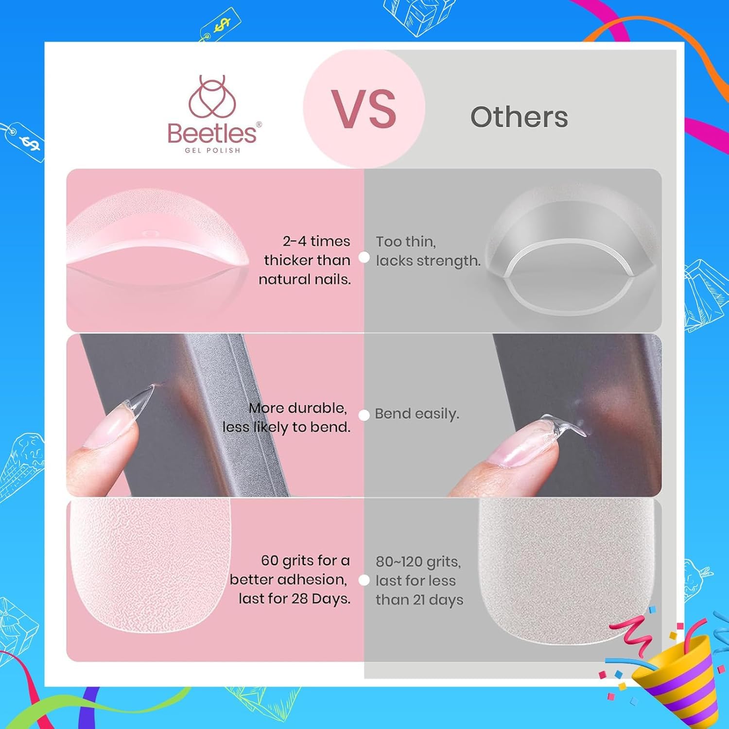 Thumbnail 3 de Beetles Soft Gel Nail Tips Short Almond 288pcs (12 Sizes) — Etch-X Pre-Etched Full Cover Fake Nails for DIY