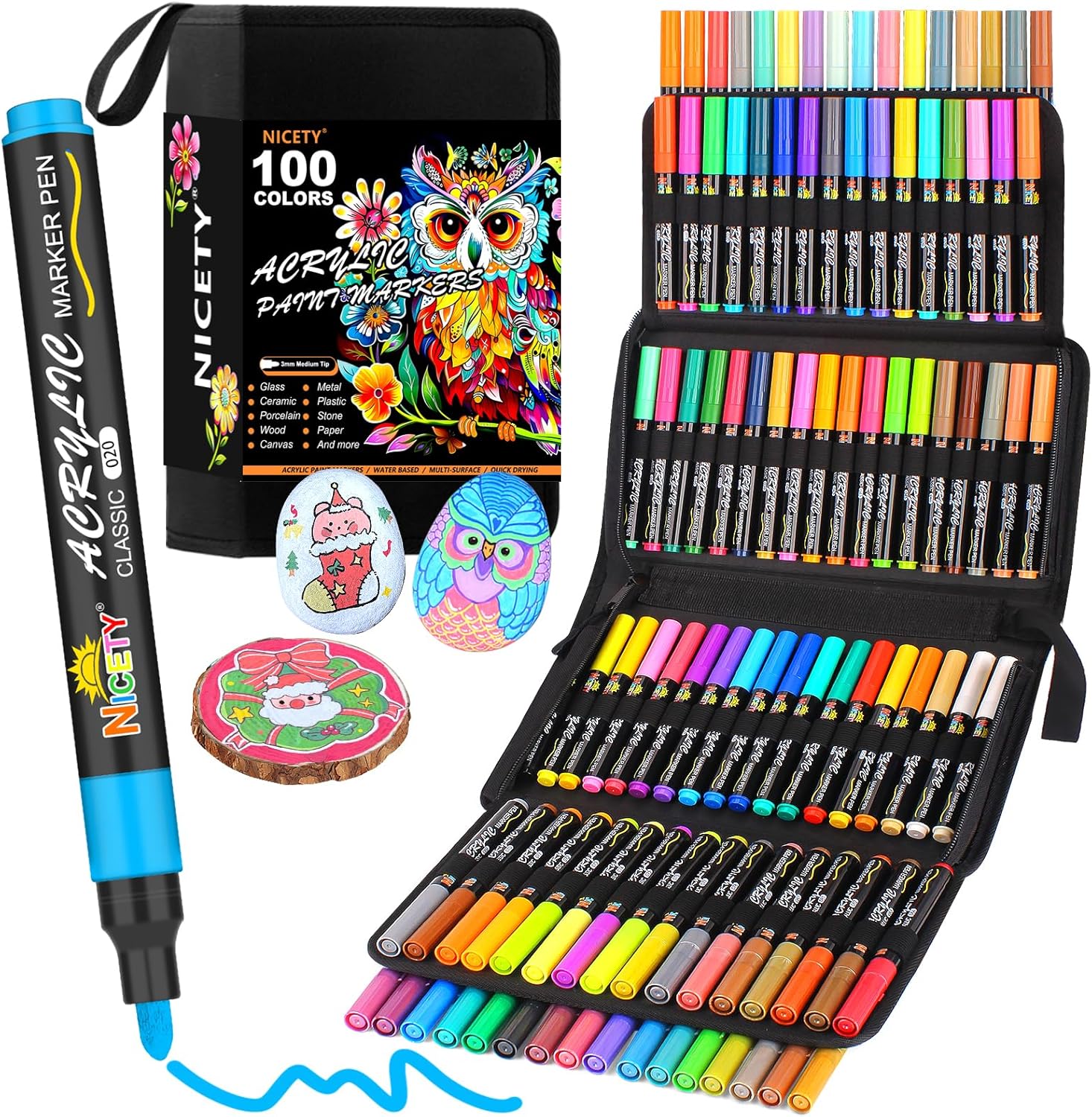 Detalle de NICETY 100 Pcs Acrylic Paint Pens – 3mm Medium Tip, Water-Based, Multi-Surface Markers