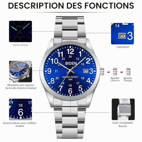 Thumbnail 7 de LN LENQIN Montre Homme Montre Militaire Sport Quartz Analogique Étanche