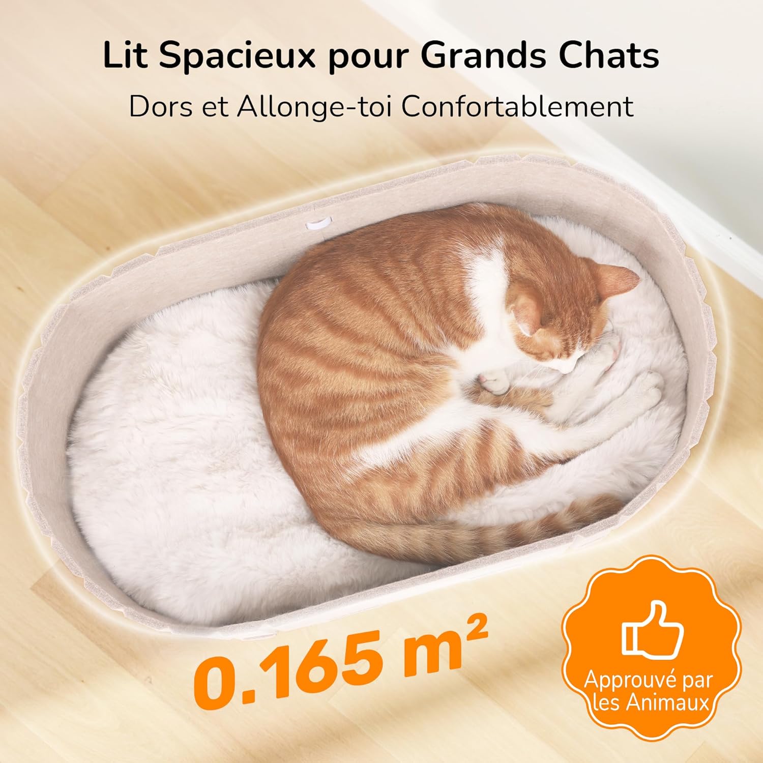 Thumbnail 1 de FUKUMARU lit pour chat d’intérieur 61 cm ovale en feutre camel