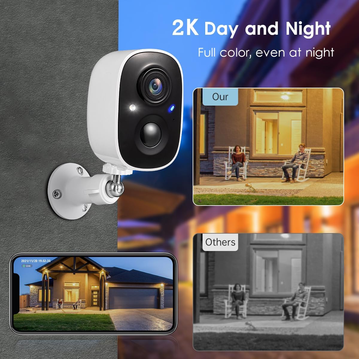 Detalle 2 de GMK Security Cameras Wireless Outdoor 4 Pack (2K Battery Powered) with 2-Way Talk, Color Night Vision, IP65