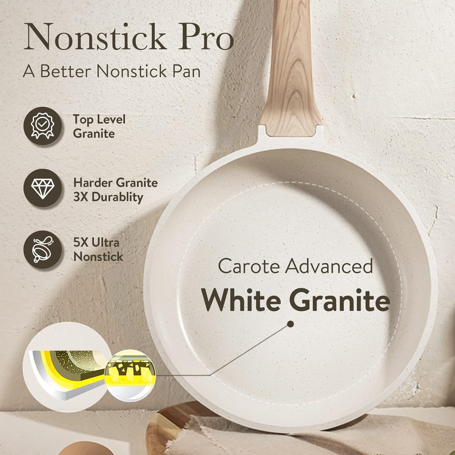 Detalle 2 de CAROTE 12-Inch Non Stick Frying Pan Skillet – Granite Chef Pan, Induction Compatible
