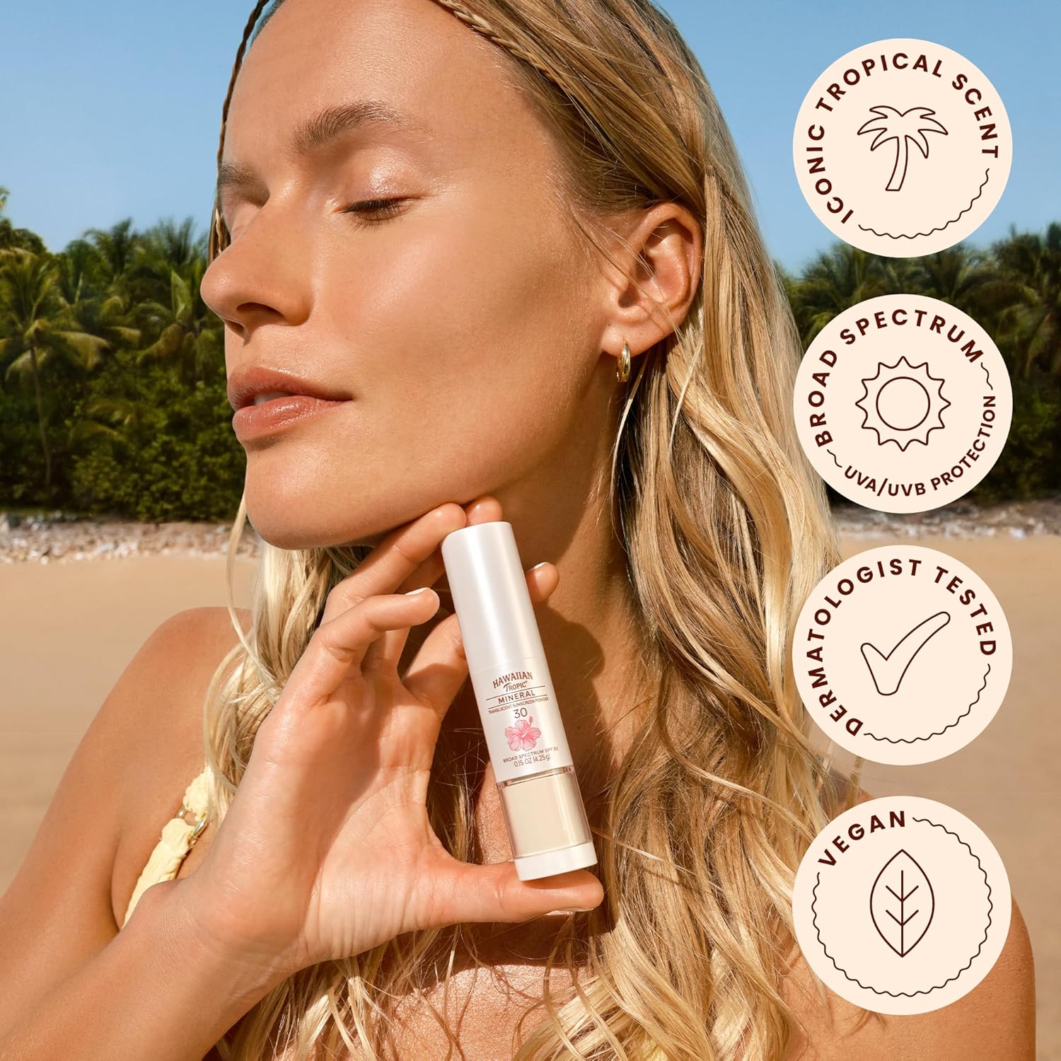 Detalle de Hawaiian Tropic Mineral Powder Sunscreen Brush SPF 30 (Zinc Oxide) — Travel Size