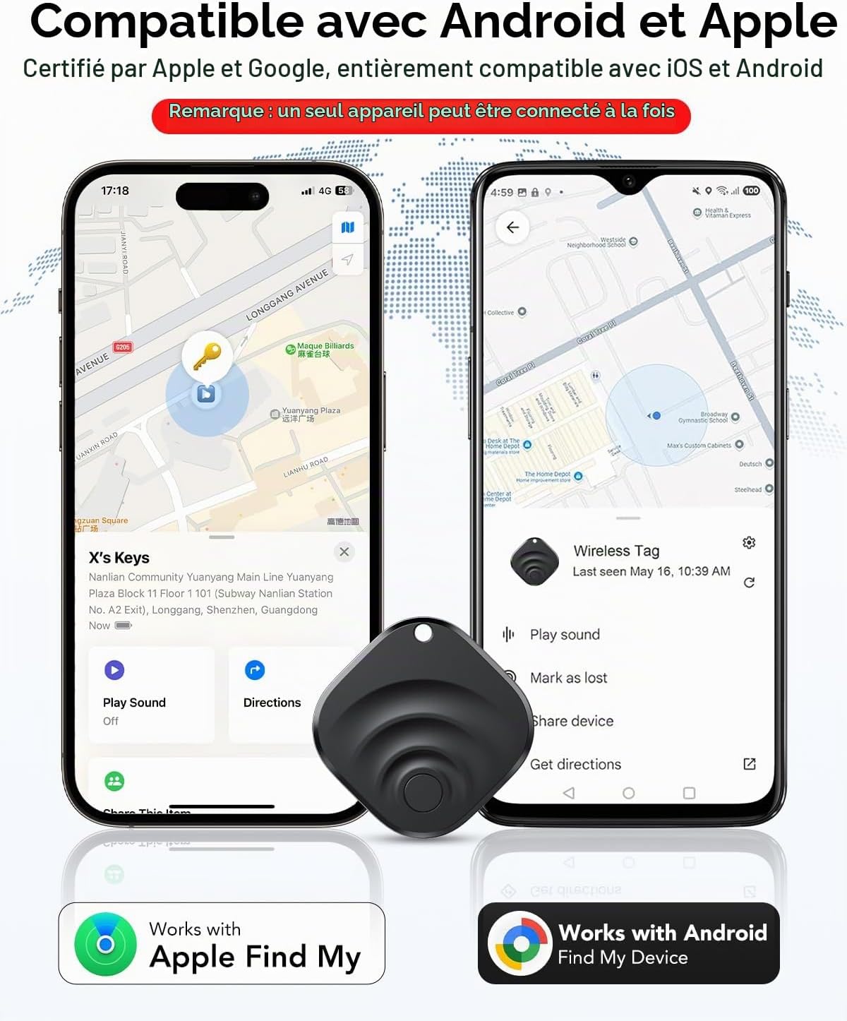 Thumbnail 1 de TIMU Lot de 4 Traceur Tag Android & iOS — Find My & Find Hub, GPS Bluetooth, Batterie remplaçable, IP67
