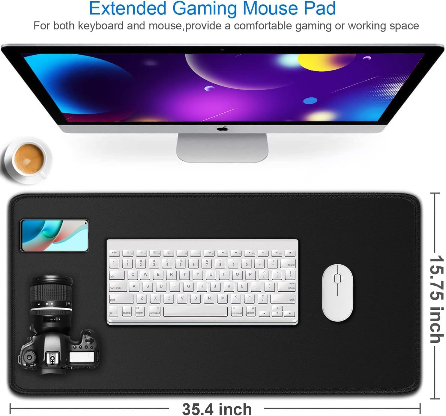 Detalle 2 de Naukay NK2N03 Extended Gaming Mouse Pad, 35.42 x 15.7-Inch, Black
