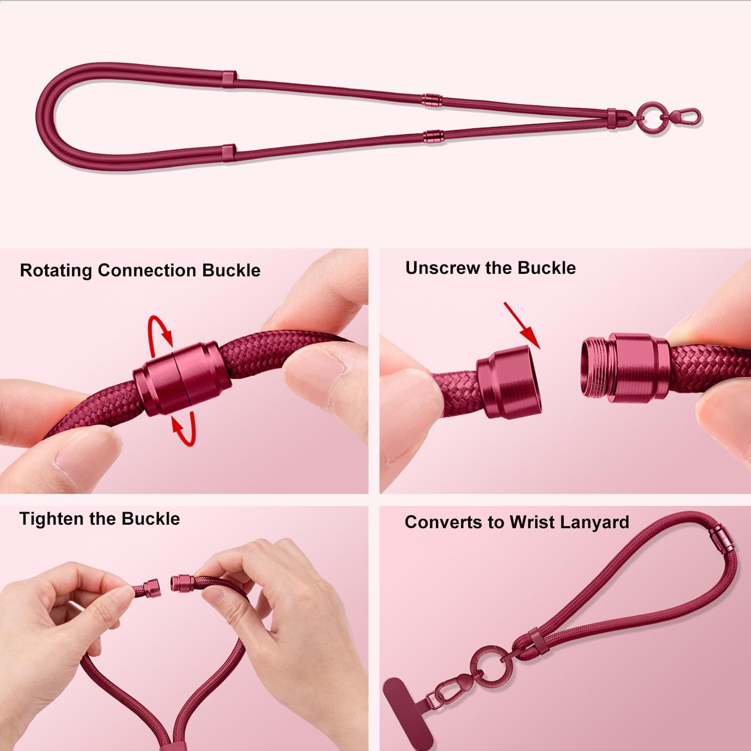 Detalle 2 de MORSUNBELA Handykette Universal 4-in-1 – verstellbares Umhängesystem für Smartphone-Hüllen