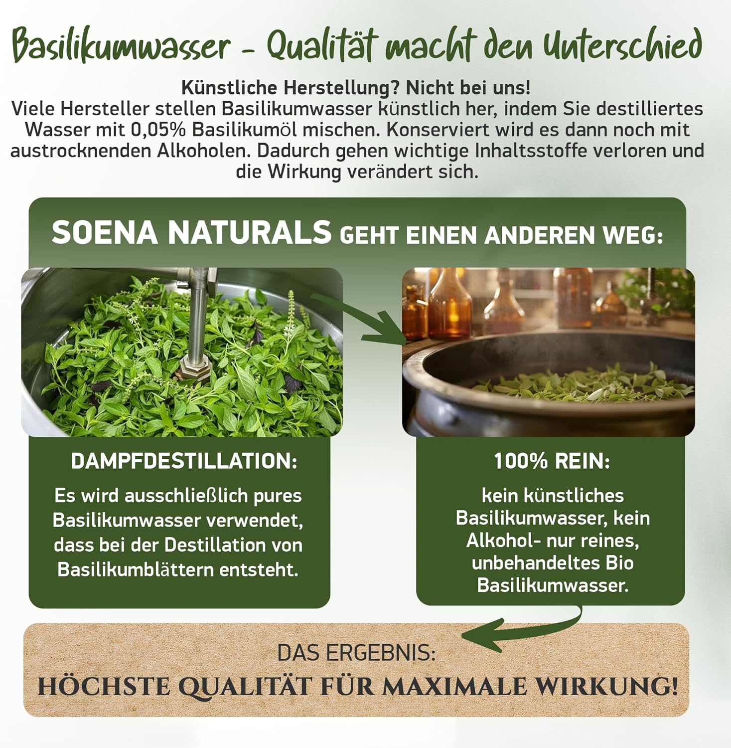 Detalle de Basilikumwasser (Hydrolat) von Soena Naturals – Haarkur für dünnes, brüchiges Haar, 200 ml, bio-zertifiziert