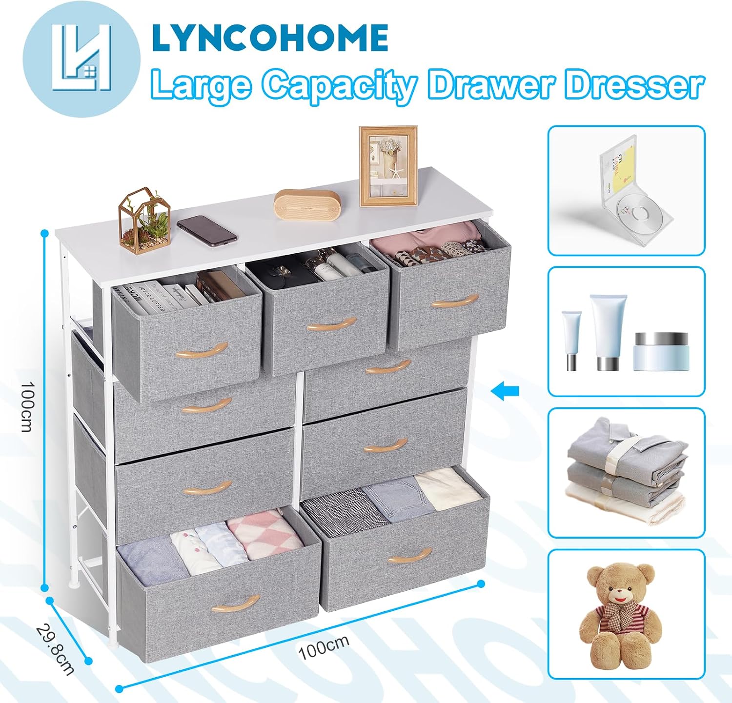 Detalle 1 de LYNCOHOME 9-Drawer Fabric Chest of Drawers