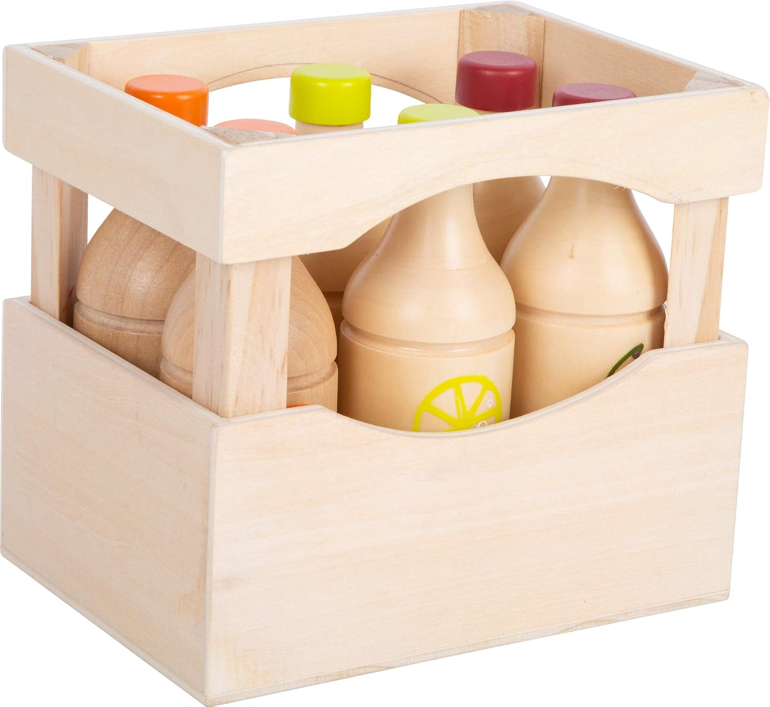 Detalle de Small Foot Flaschenkiste "fresh" aus Holz – 6 Flaschen in 3 Sorten, ab 3 Jahren