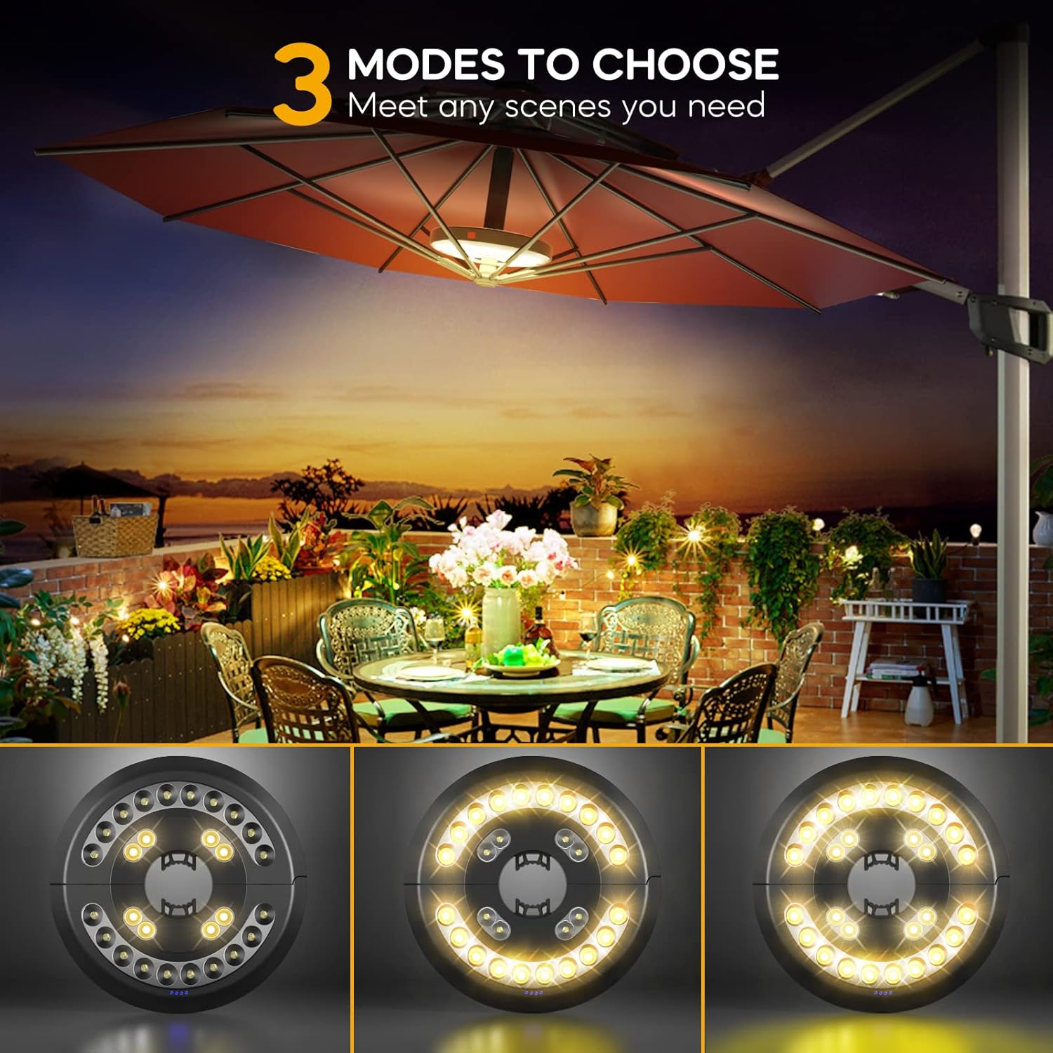 Thumbnail 3 de Garden Parasol Lights LED Patio Umbrella Pole Light (USB rechargeable, cordless clamp) – warm light