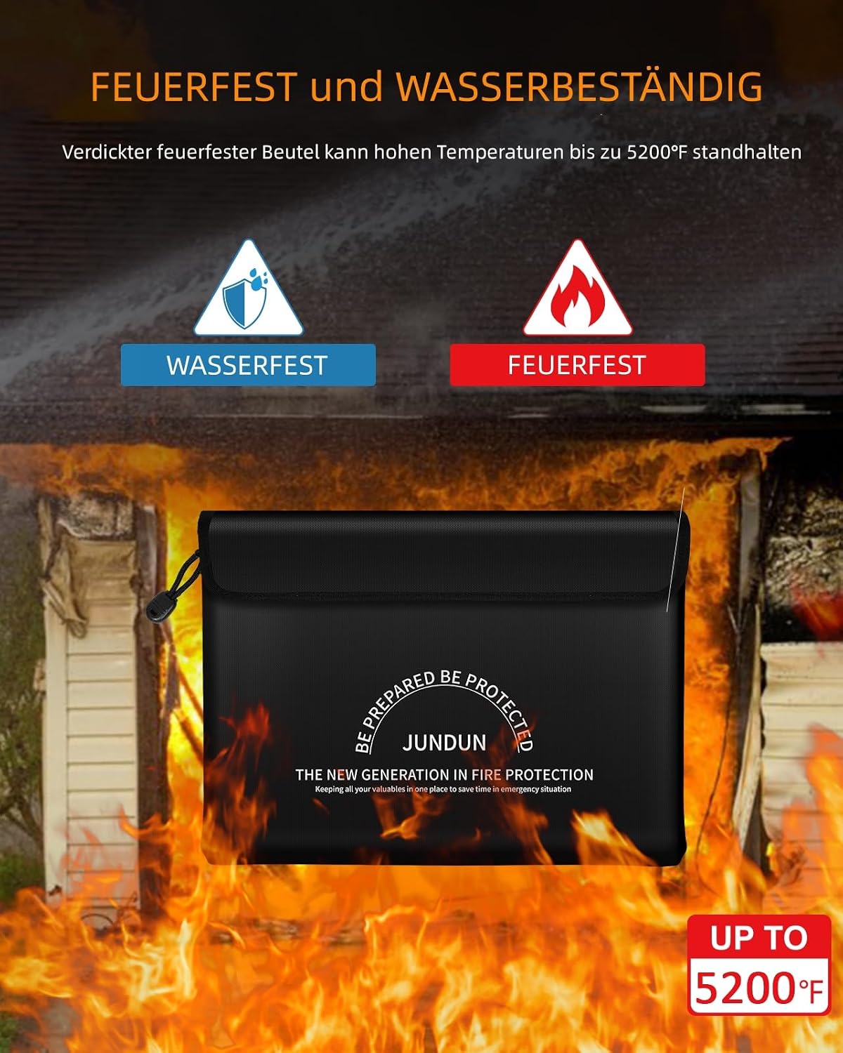 Thumbnail 1 de JUNDUN feuerfeste Dokumententasche mit 5200℉ Wärmeisolierung, 36x26 cm – wasserdichte Geldtasche mit Reißverschluss