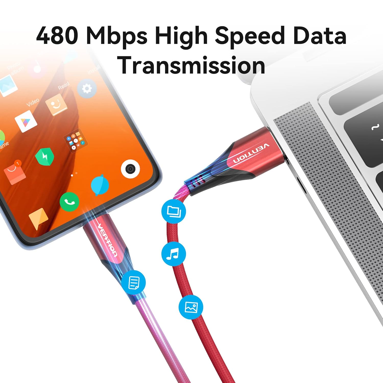 Thumbnail 1 de VENTION Micro USB Cable 2M – Durable Nylon Braided UK Charger for Kindle Fire and More