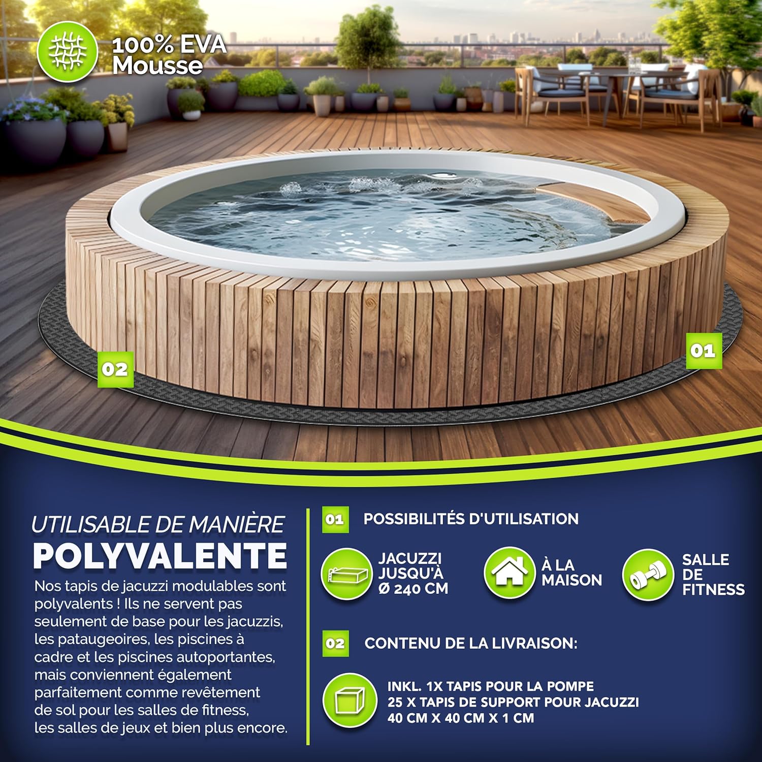 Thumbnail 5 de tillvex® Tapis de Sol Spa Rond 240 cm en mousse EVA