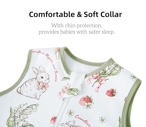 Detalle de Chilsuessy Baby Schlafsack mit Füßen 1.5 Tog – Ganzjahres-Babyschlafsack aus Baumwolle (80 cm), Erdbeer Kaninchen